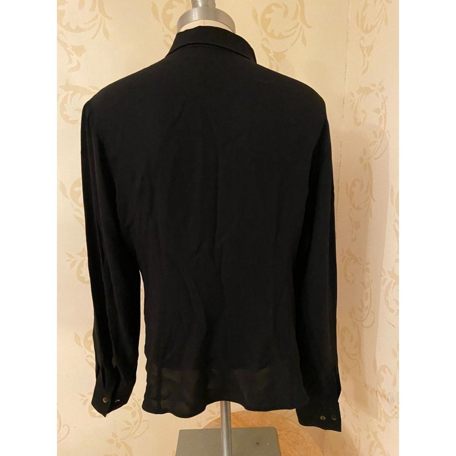 Equipment Ladies Large Equipment Silk Black Ruffle Blouse Size L / US 10 / IT 46 - 5 Thumbnail