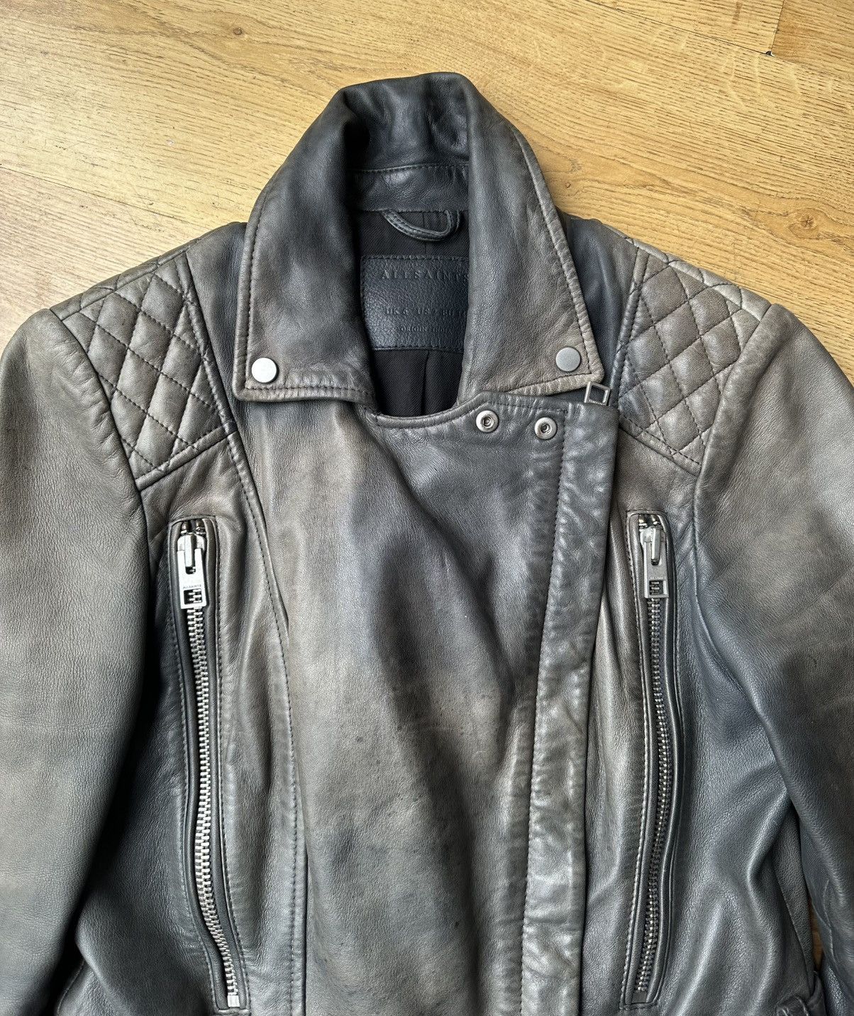 All Saints HAWKS BIKER sheepskin leather jacket us2 uk6 eu34
