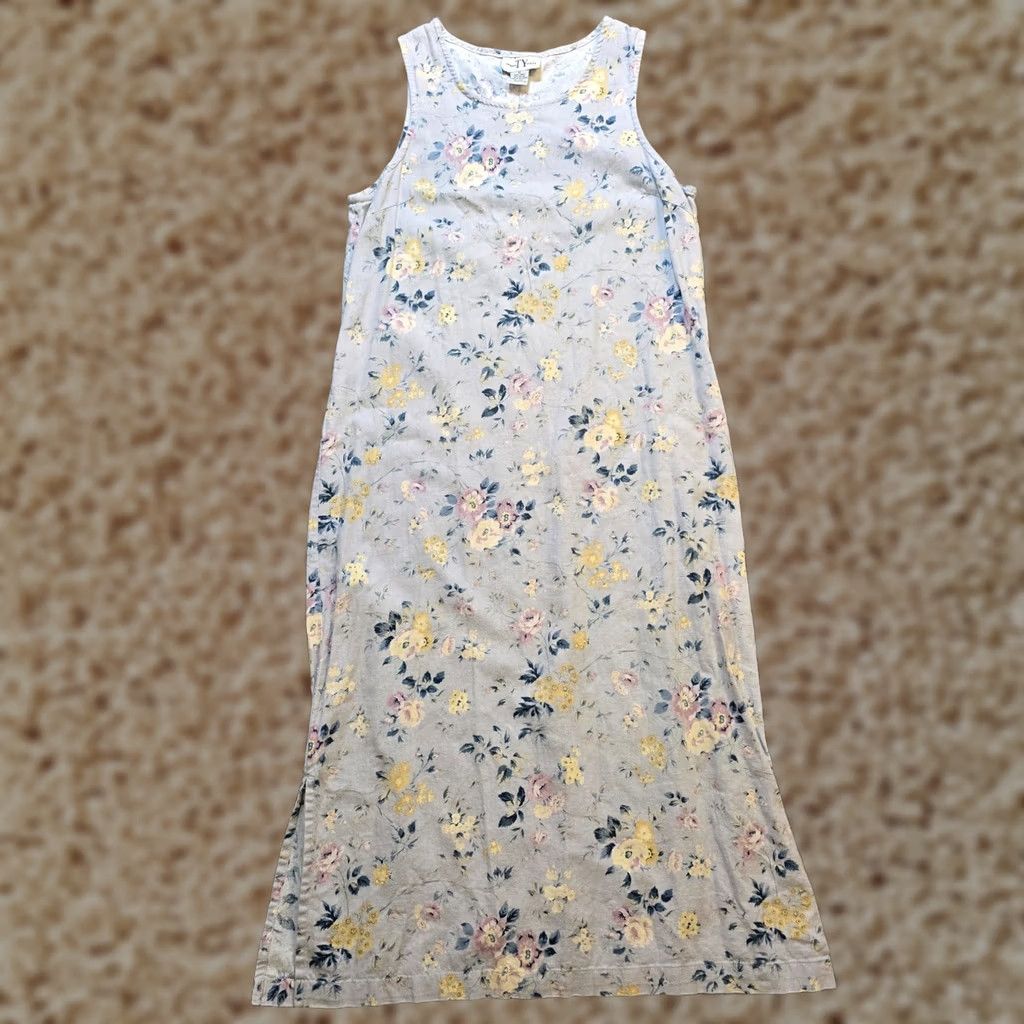 Vintage TY Original Wear Dress Womens 12 Gray Floral Linen Midi Sleeveless Round Neck Sheath Cottage Prairie Casual Party/Cocktail Business Weeks? Size XL / US 12-14 / IT 48-50 - 1 Thumbnail