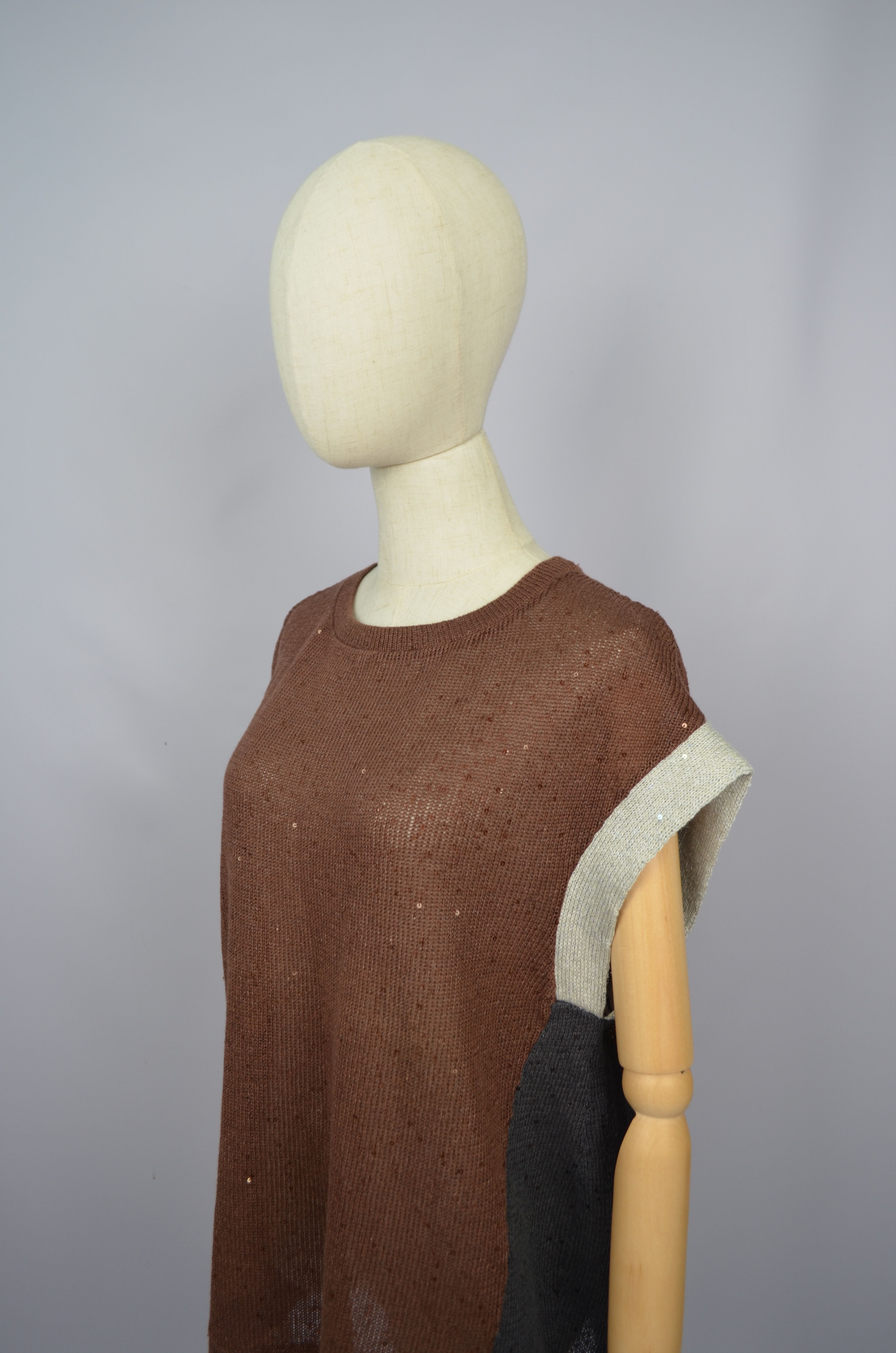 Brunello Cucinelli × Designer Brunello Cucinelli Sequin Linen\Silk Brown Grey Sleeveless Size XXL / US 16-18 / IT 52-54 - 7 Thumbnail