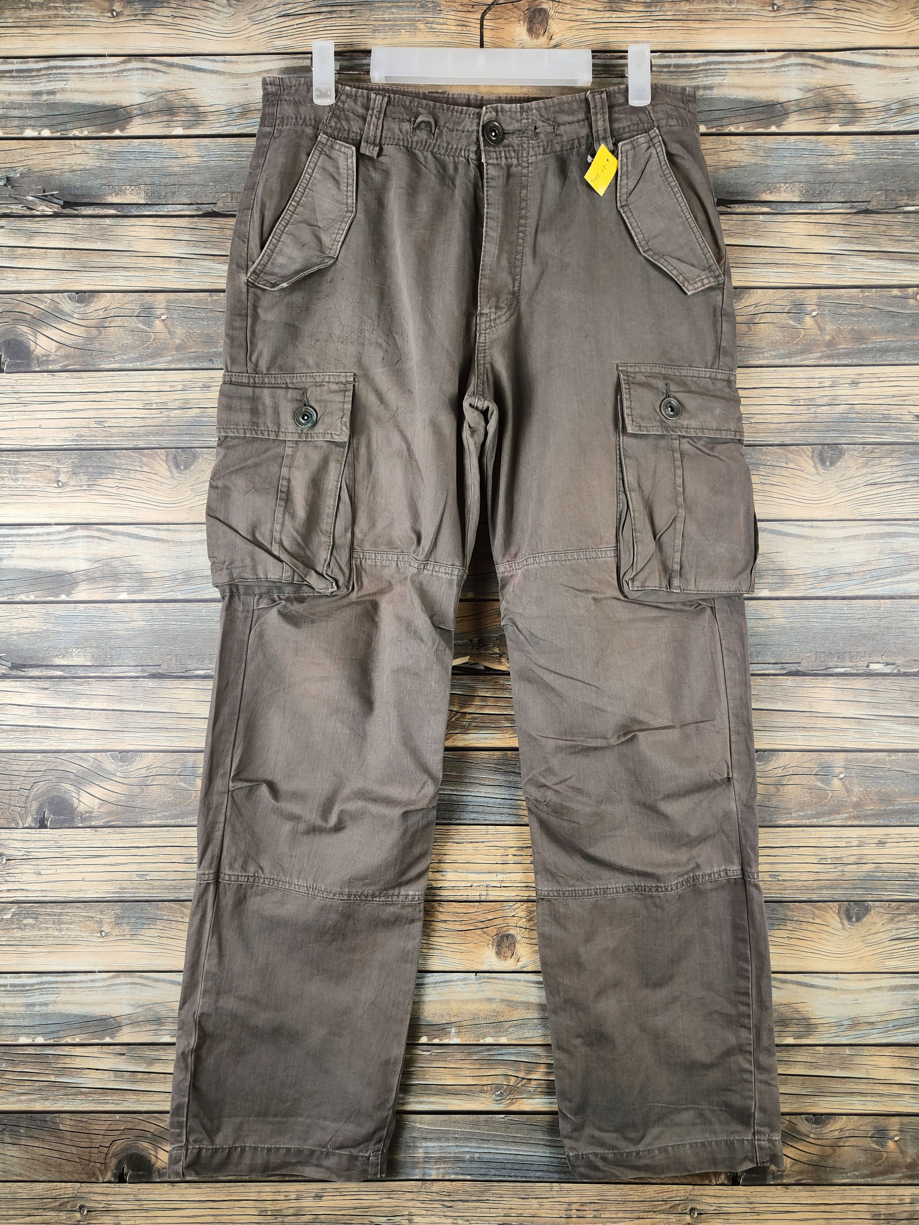 Japanese Brand DL Japan Brown Faded Multipocket Cargo Pants #46-404 Size US 31 - 1 Thumbnail