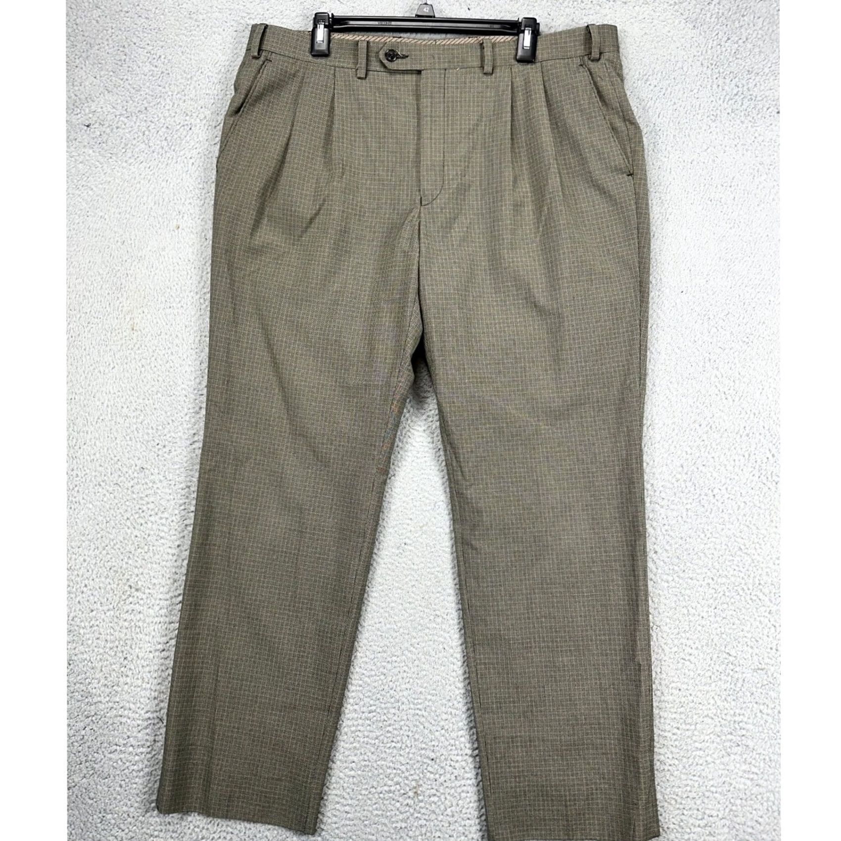 Ralph Lauren Lauren Ralph Lauren Mens Dress Pants 39X30 Tan Grey Houndstooth Pleated Straight Pants Mens 39X30 Beige Belted Slacks Office Formal Pants Mens Size US 39 - 2 Thumbnail