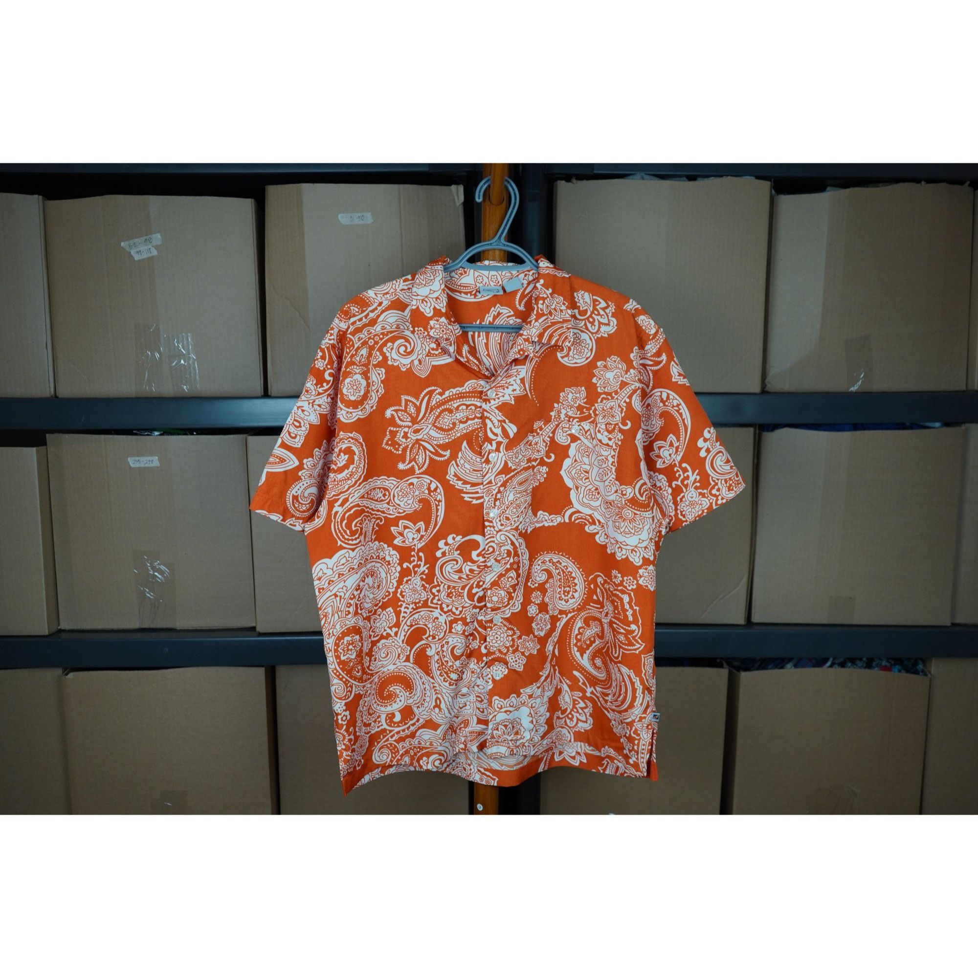 Vintage 90s Orange Paisley Pattern Shirt Men's L #356 Size US L / EU 52-54 / 3 - 1 Thumbnail