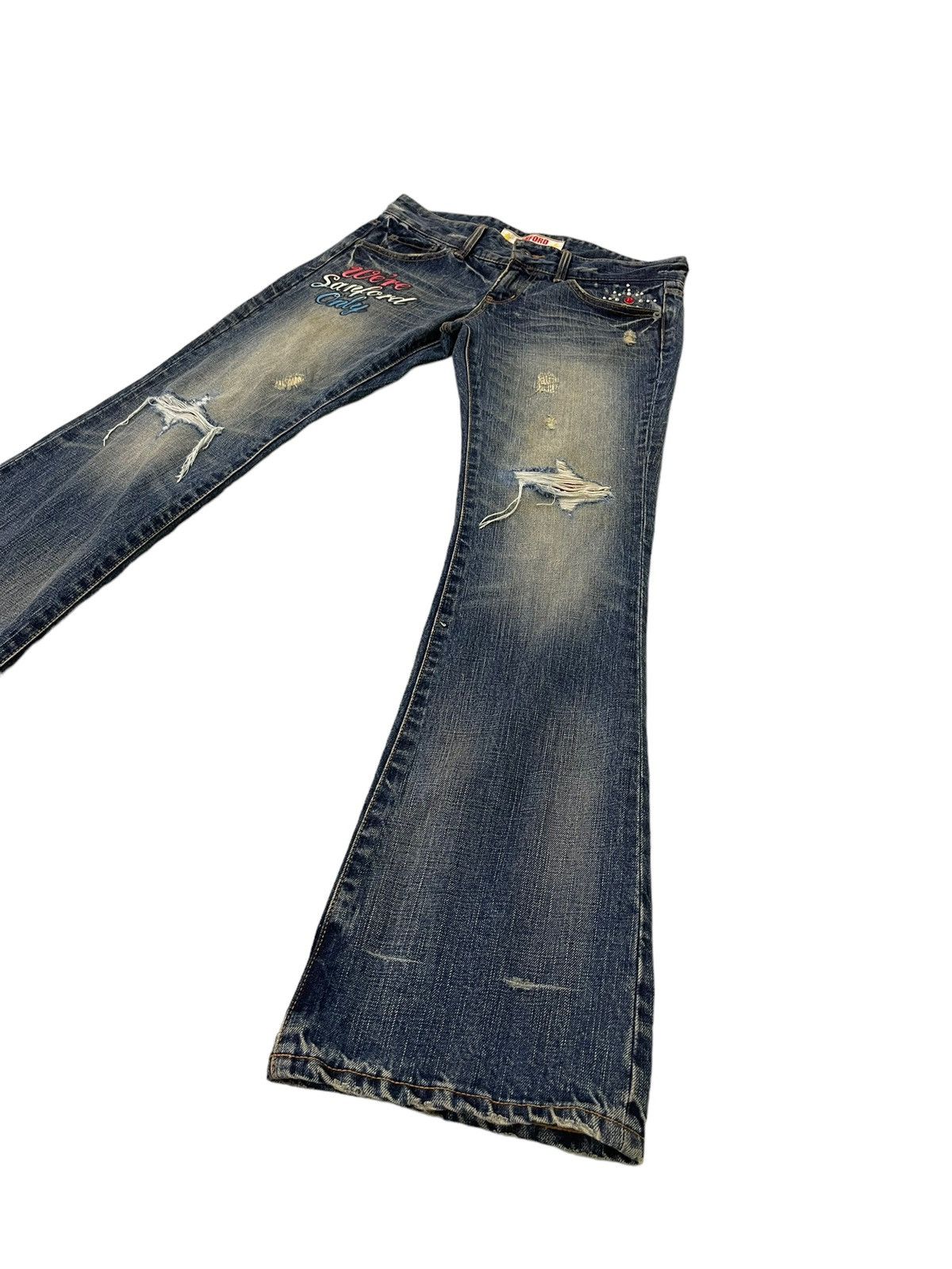 Japanese Brand Flare Jeans Sanford Distress Low Rise Boot Cut 8🟦1 Size US 30 / EU 46 - 3 Thumbnail