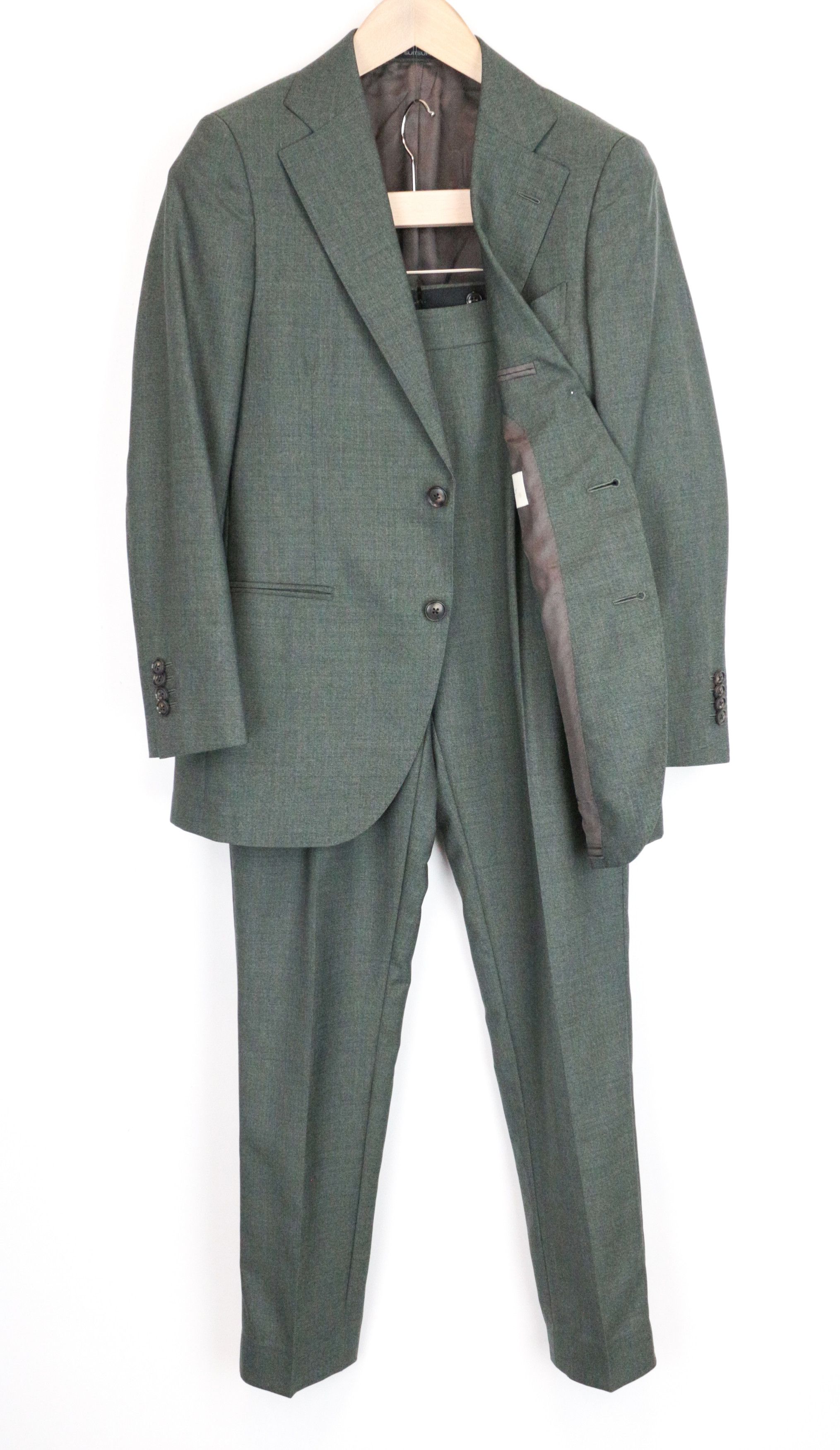 image of Suitsupply La Spalla Uk34R Green Half-Lined Slim Wool Suit 66690, Men's