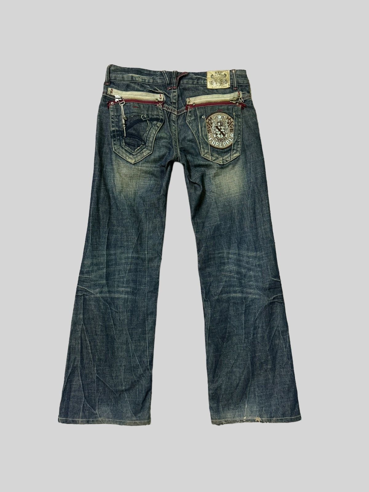 Japanese Brand Flare REDPEPPER Patches Zipper Clawmark Low Rise Denim Size US 29 - 1 Thumbnail