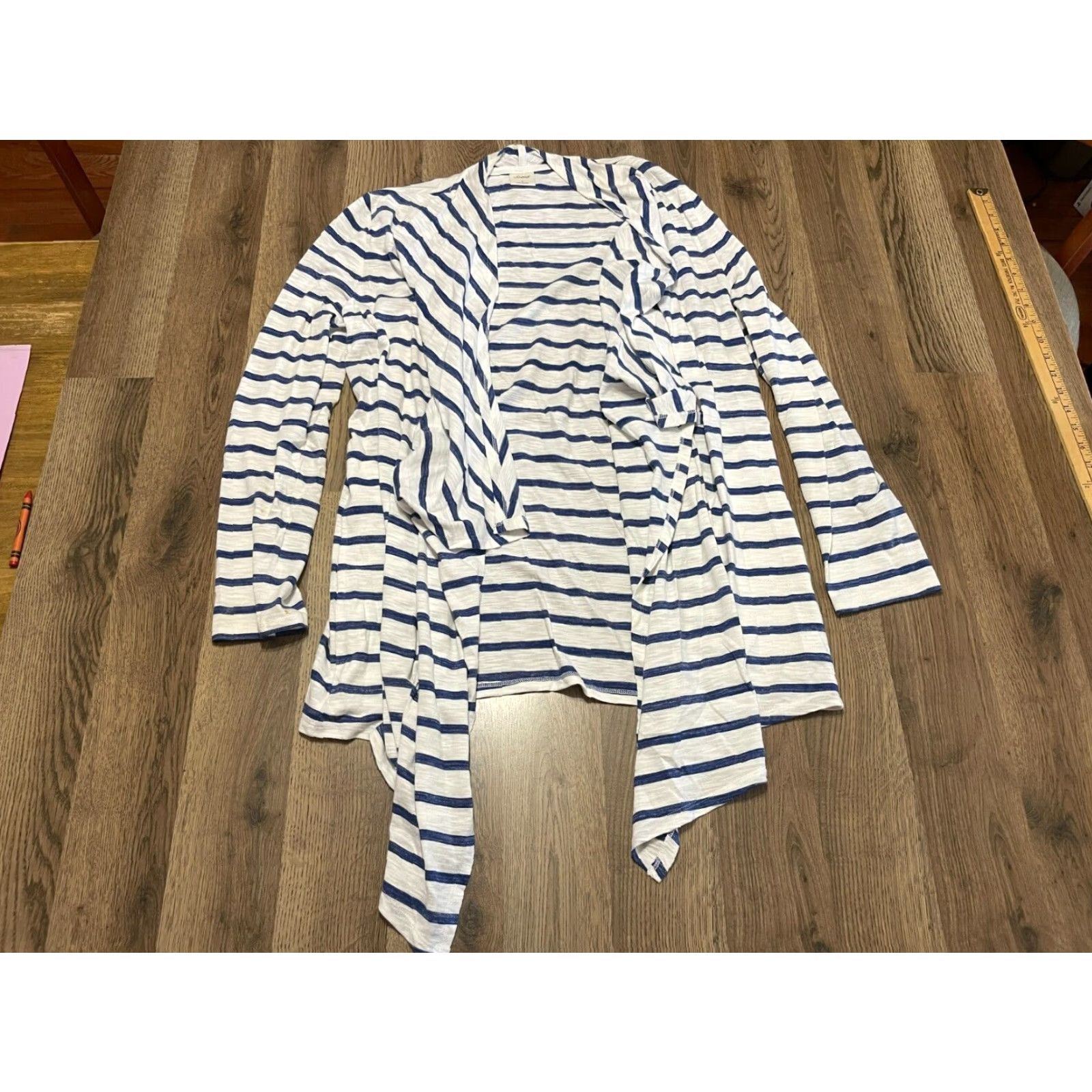 Vintage Soma Sweater Cardigan, Women's L, White Blue Striped Open, Regular Fit, Casual, 3-Season Womens Size L / US 10 / IT 46 - 2 Thumbnail