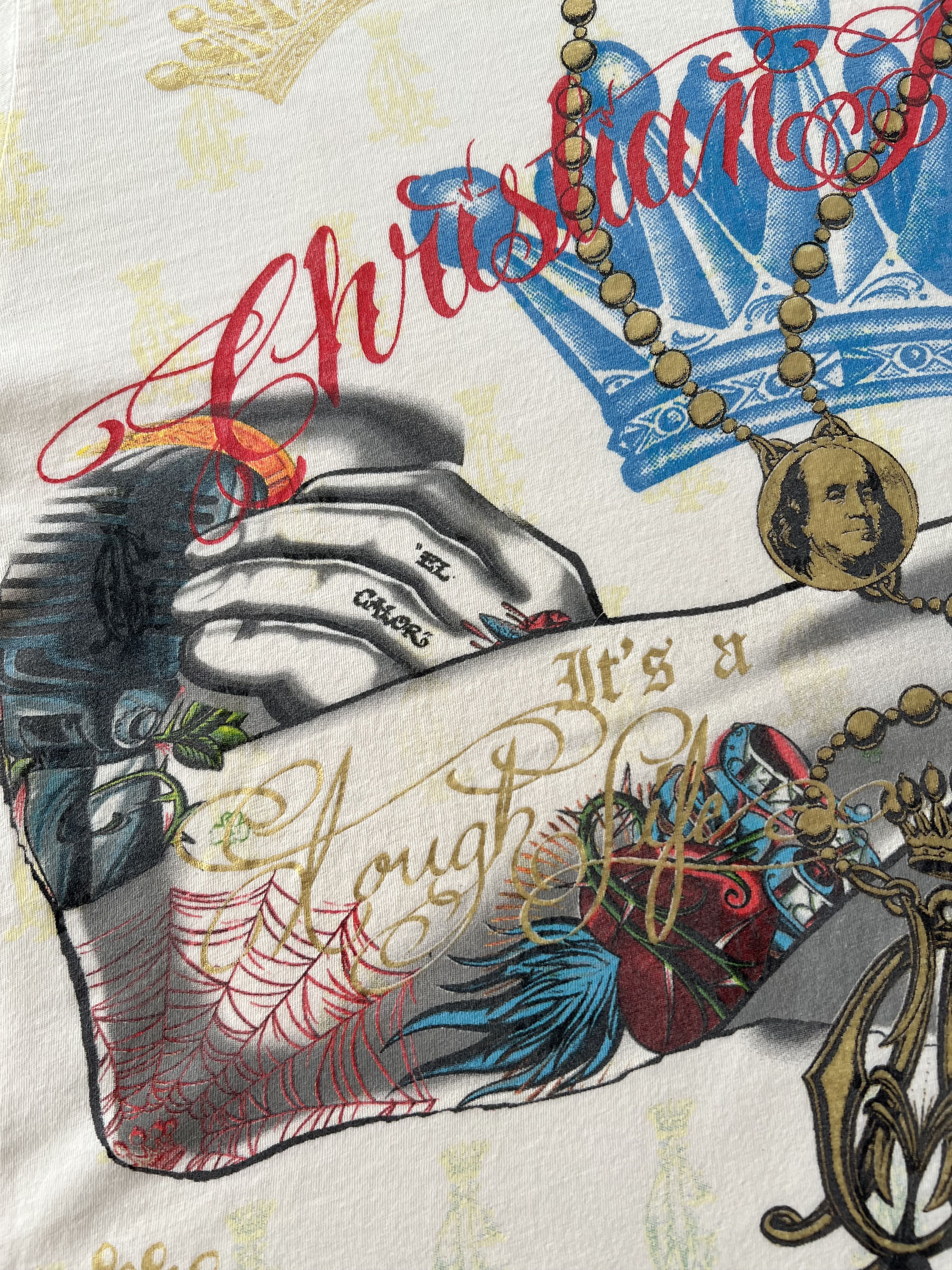 Christian Audigier Christian Audigier Ed Hardy Skull Hands Tattoo Y2k White Tee Size US L / EU 52-54 / 3 - 5 Thumbnail