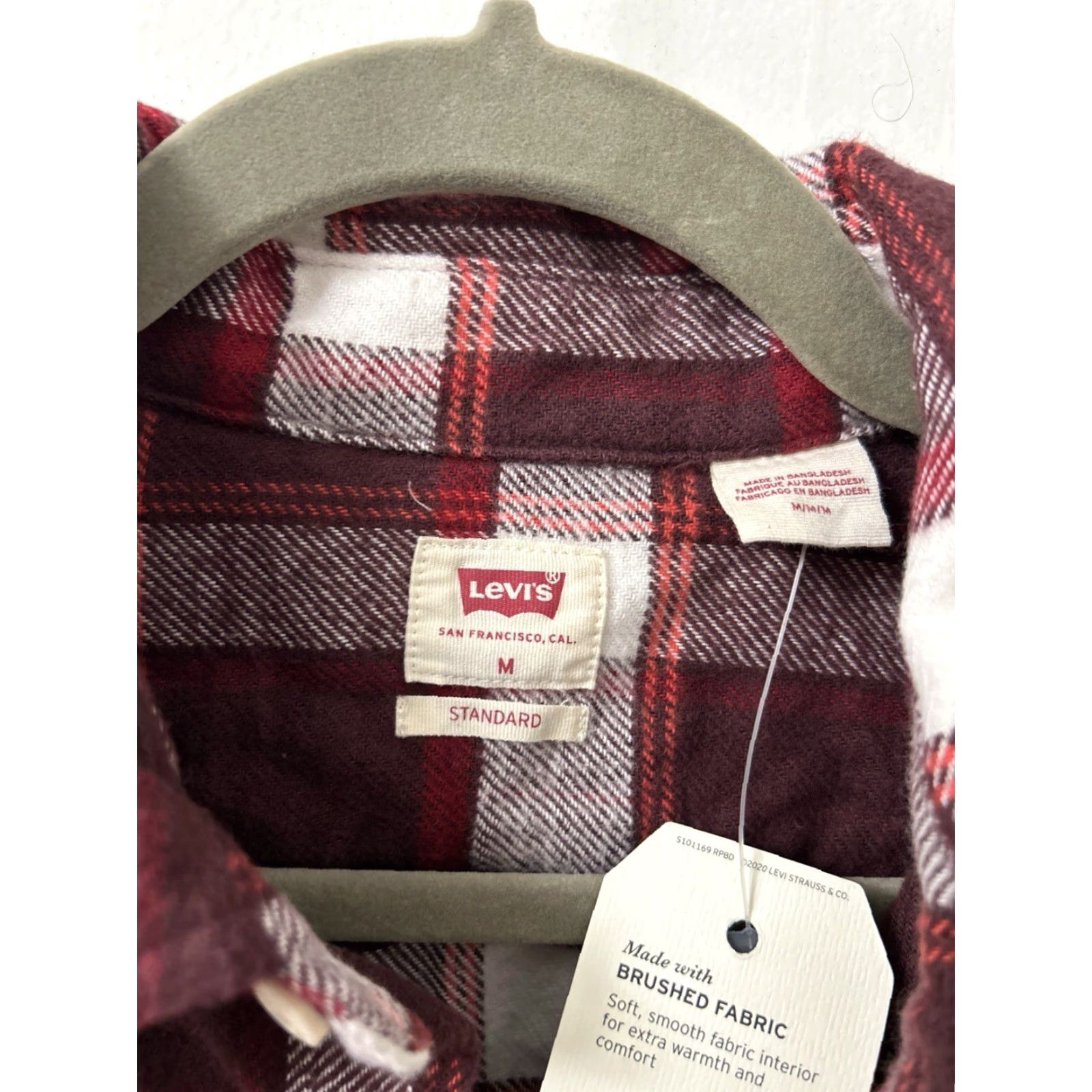 Levi's VINTAGE Levis Shirt Plaid Flannel Button-Up M Mens Burgundy White Knox? Size US M / EU 48-50 / 2 - 6 Thumbnail