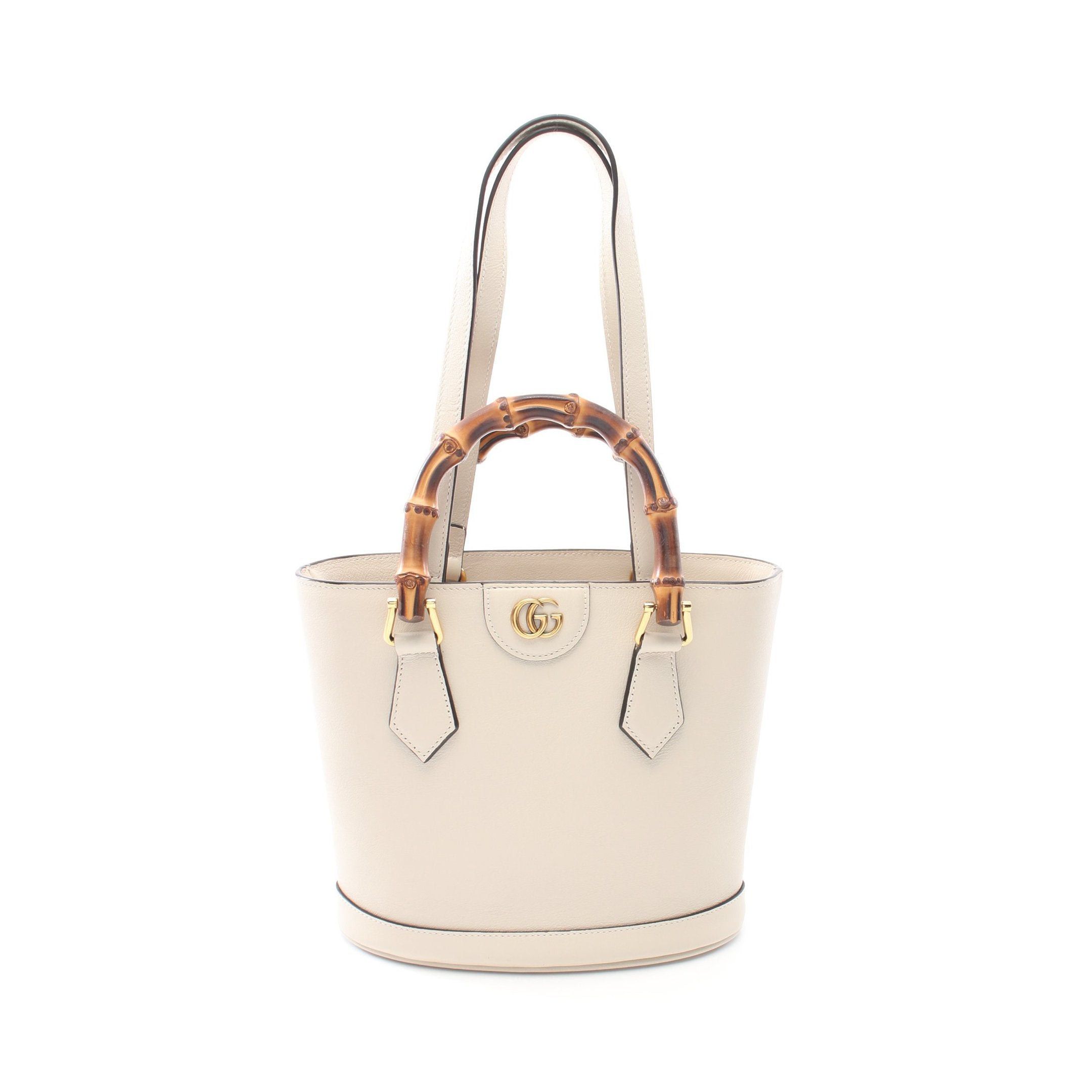 image of Gucci Bamboo Shoulder Bag Tote Bag Leather Light Beige 2Way, Women's