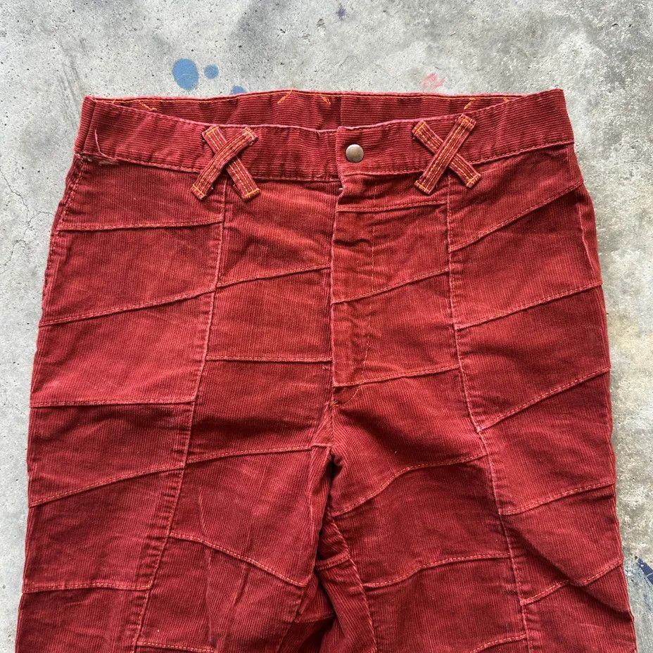 Other Vintage 60s Window Pane Patchwork Flared Red Pants Size US 32 / EU 48 - 2 Thumbnail