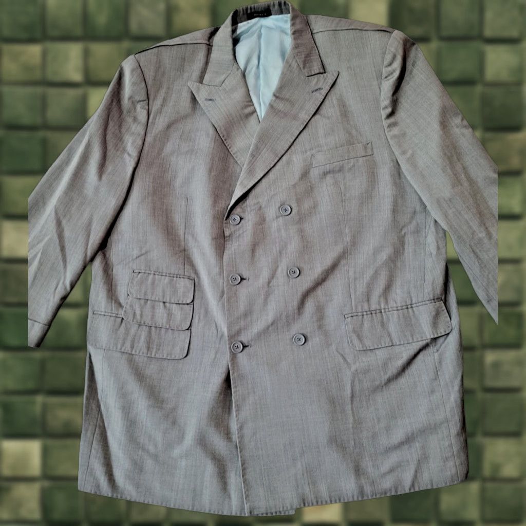 ROCKY Mens Suit Gray Double-Breasted 3XL Short 2 Piece Jacket Pants Wedding Formal