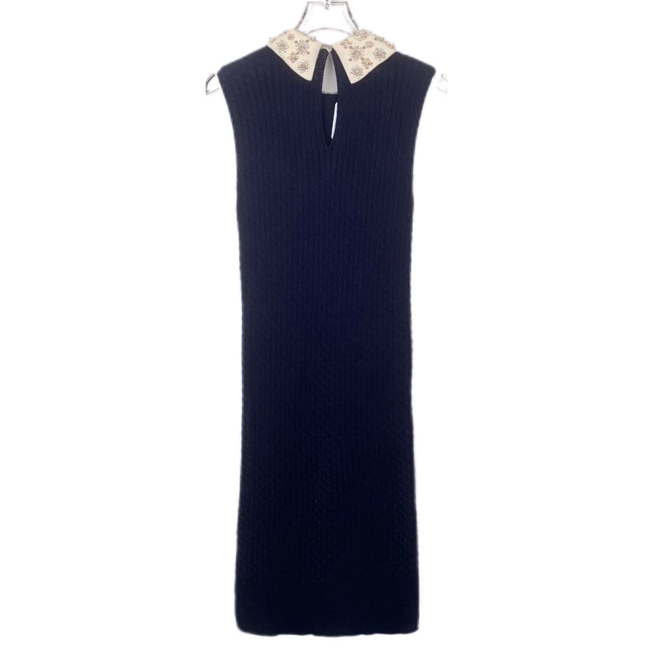 Miu Miu MiuMiu Beaded Collar Blue Sleeveless Knit Dress Size ONE SIZE - 2 Thumbnail