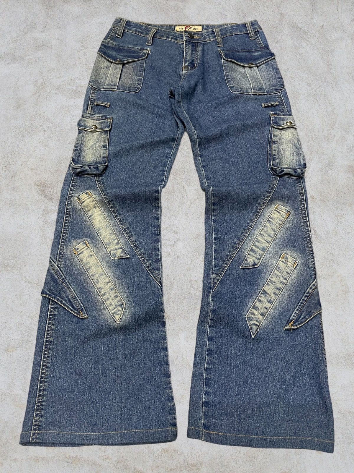 If Six Was Nine × KMRii × Le Grande Bleu (L.G.B.) Modernistic Japan Laser Wash Flared Cargos Jeans Size US 29 - 1 Thumbnail
