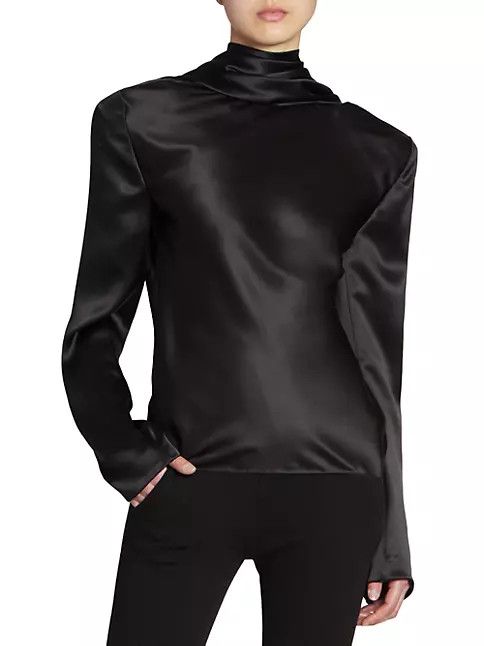 Saint Laurent Paris o1s1wg111124 Cowl-Back Blouse in Silk Satin in Black Size XS / US 0-2 / IT 36-38 - 4 Thumbnail