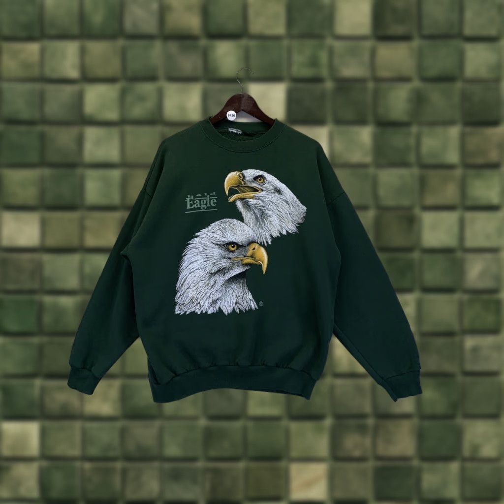Vintage VINTAGE Bald Eagle Mens Graphic Sweatshirt XL 1994 Green 1990s Old School 90s Decade Size US XL / EU 56 / 4 - 1 Thumbnail