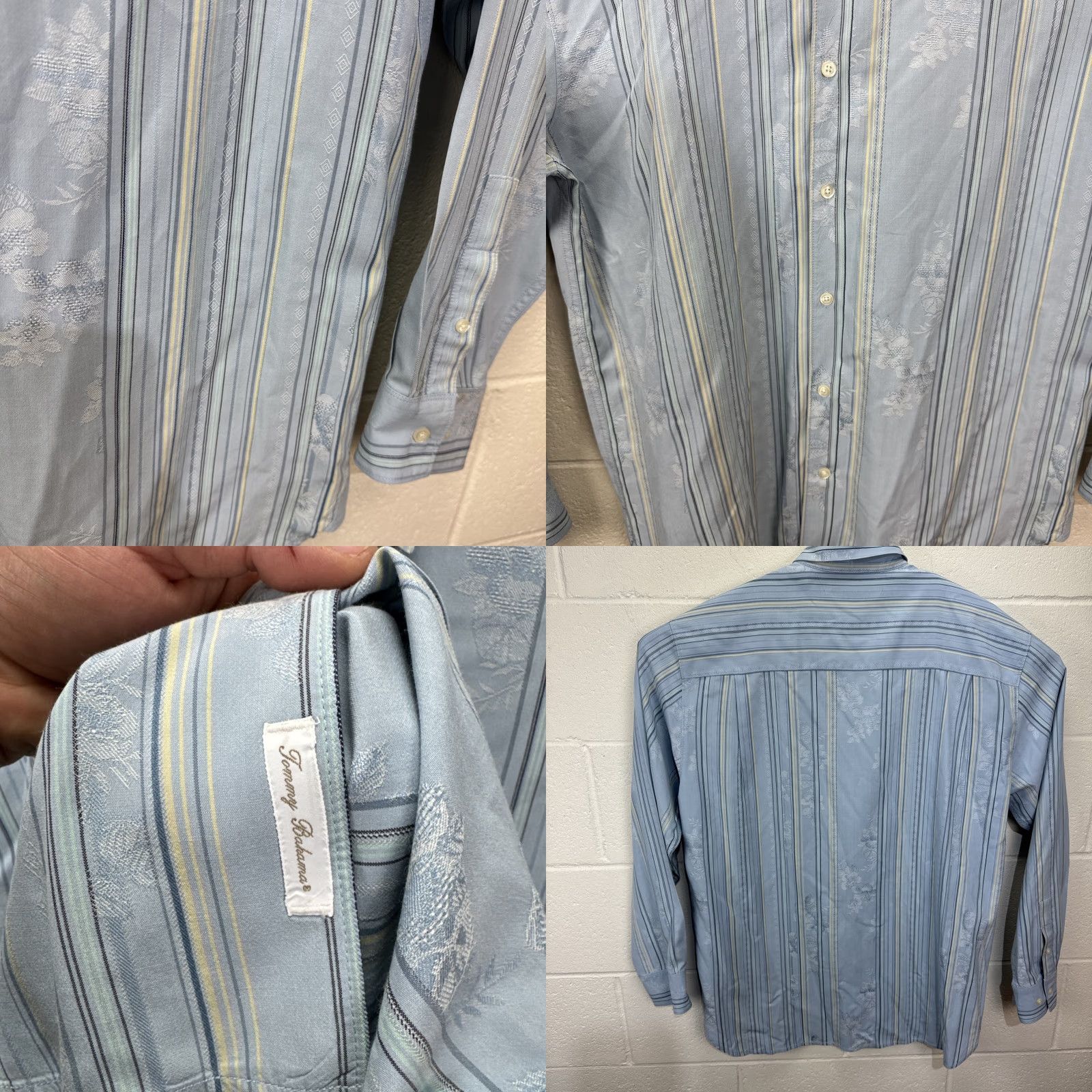 Tommy Bahama VINTAGE Tommy Bahama Shirt Men's Large Blue Floral Striped Silk Cotton Button-Up Hawaiian Casual Formal Size US L / EU 52-54 / 3 - 8 Thumbnail