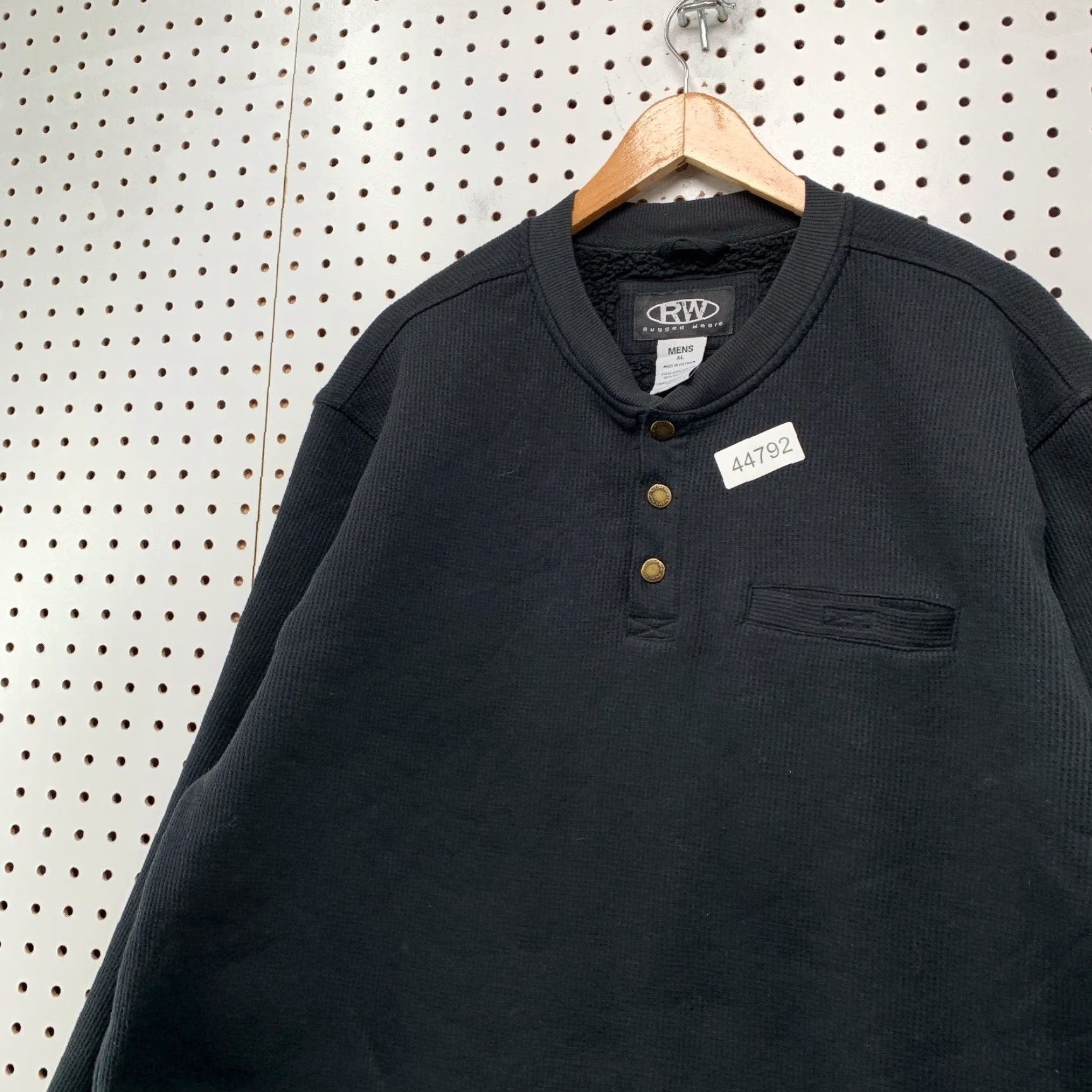 Vintage Rugged Wear Henley Sweatshirt Mens XL Black Lined Thermal Heavyweight Sherpa Thermal Size US XL / EU 56 / 4 - 7 Thumbnail