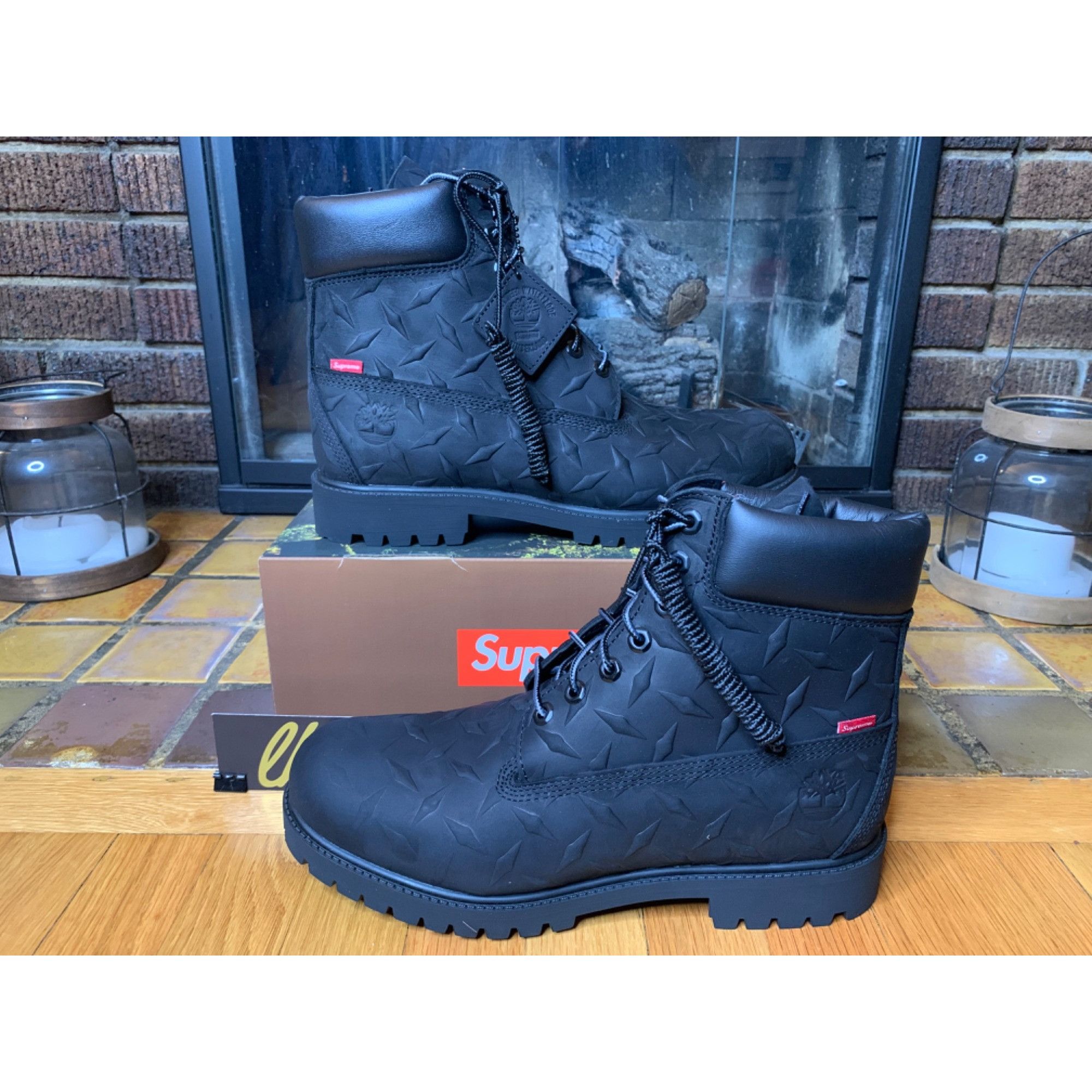image of Mens 11 Timberland X Supreme 6” Black Diamond Plate Boot