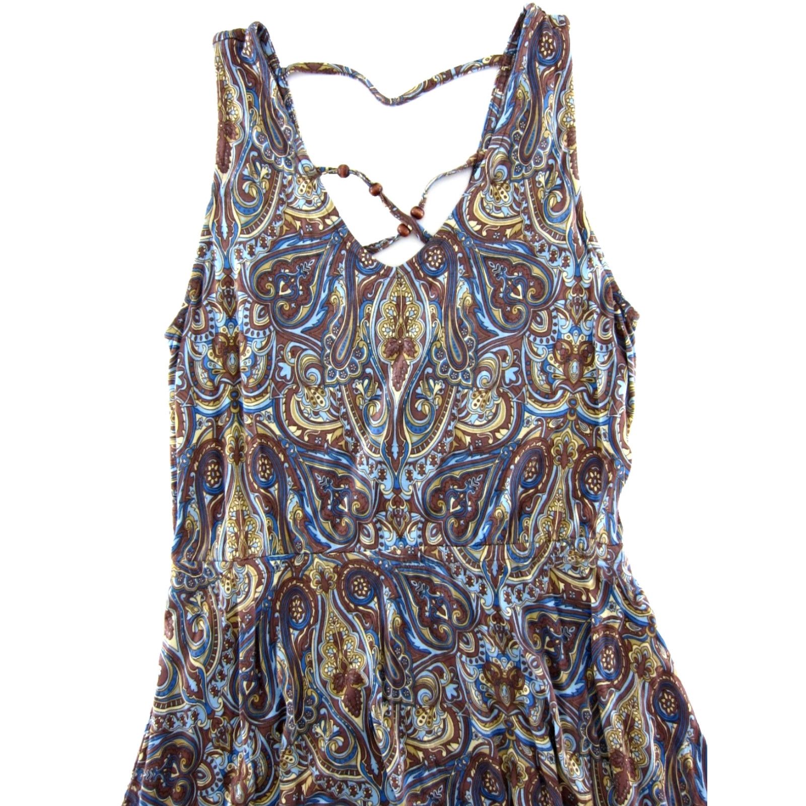 Vintage Lascana Dress Brown Beaded Paisley Jersey Stretch Midi Sheath Tank Sun 6 Womens Size M / US 6-8 / IT 42-44 - 5 Thumbnail