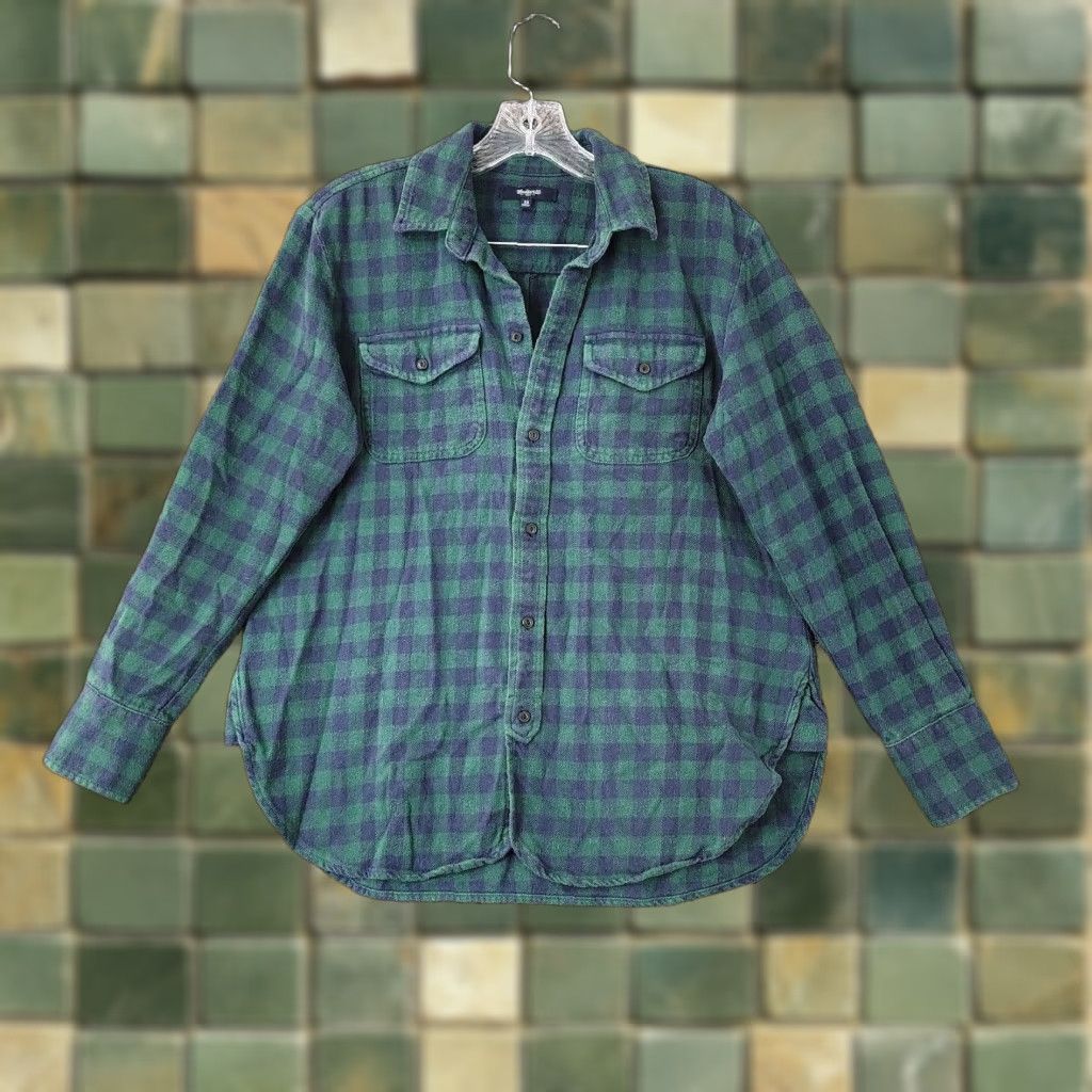 Madewell MADewell Mens Plaid Flannel Button-Up Shirt Long Sleeve Green Blue XS Size US XS / EU 42 / 0 - 1 Thumbnail