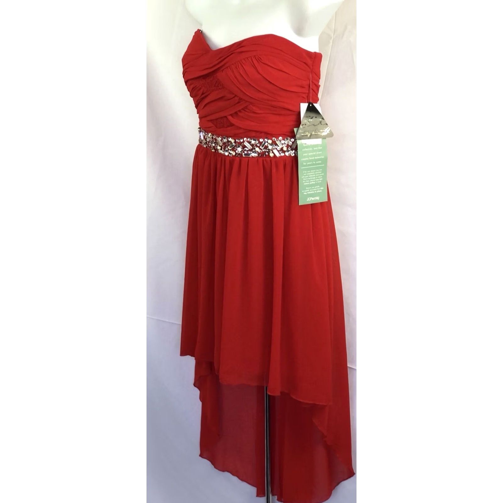 Vintage City Triangles Dress Womens 5 Red NWT Strapless Ruched Tiered Bead Glam Prom formal Size S / US 4 / IT 40 - 3 Thumbnail