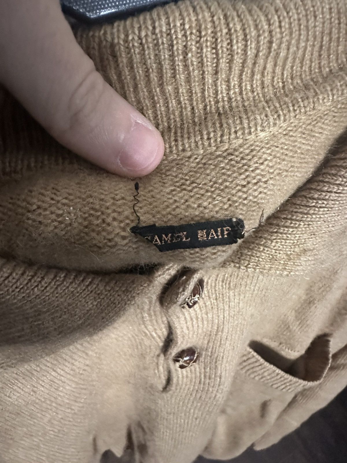 Other HERMES (?) camel/alpaca elbow patch polo sweater beige knit Size US L / EU 52-54 / 3 - 8 Thumbnail