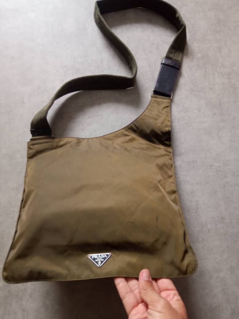 Prada Nylon Messenger Bag In Green Army, Men's