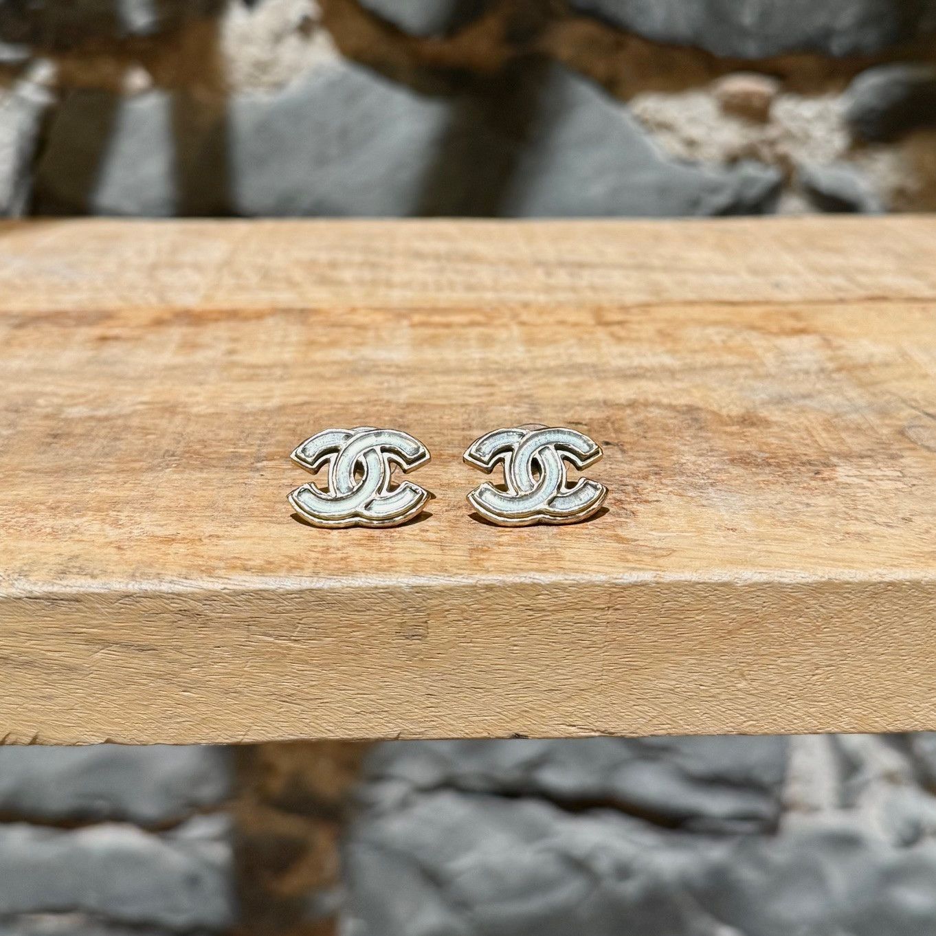 Chanel Chanel 2012 Mother Of Pearl & Gold CC Stud Earrings Size ONE SIZE - 2 Thumbnail