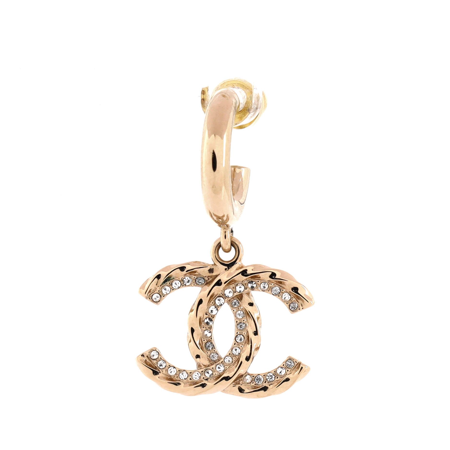 CC Drop Hoop Earrings Metal with Crystals