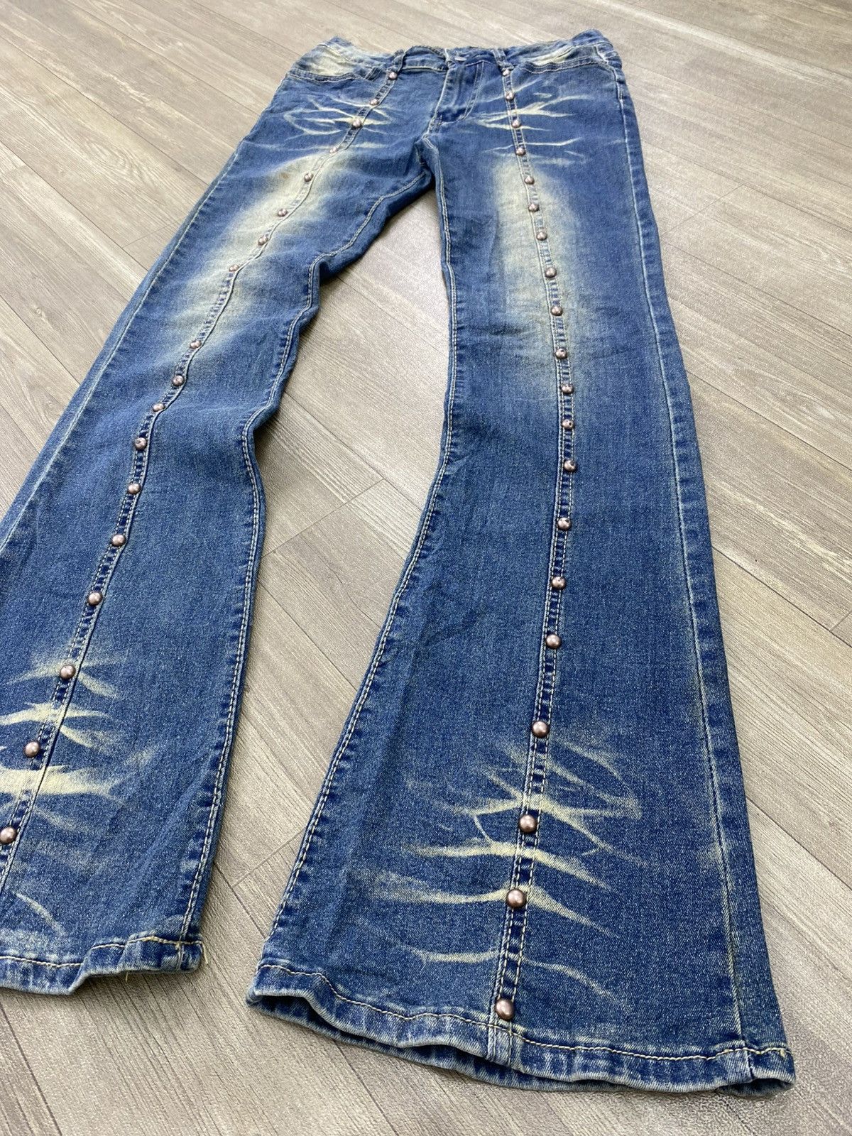If Six Was Nine 2000s Japanese Studded Faded Lgb Y2K Punk Style Flared Jeans Size US 28 / EU 44 - 3 Thumbnail