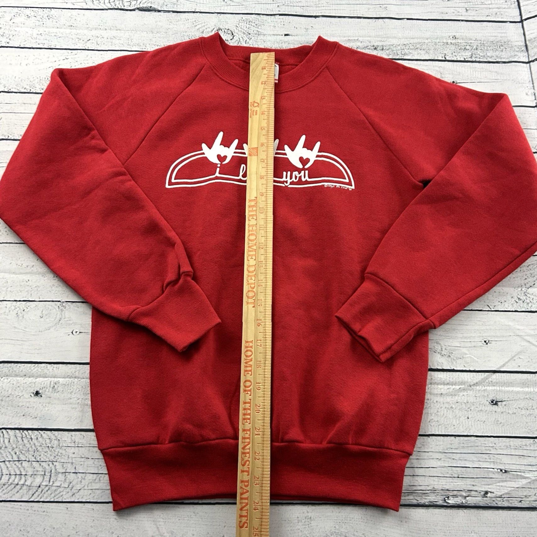 Fruit Of The Loom Vintage I Love You Sign Language Crewneck Sweatshirt Men’s Small Red FOTL Shirt Size US S / EU 44-46 / 1 - 4 Thumbnail