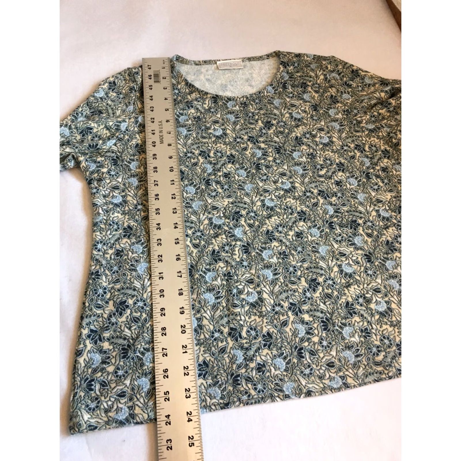Vintage Cotswold Collection Womens XL Green Crewneck 3/4 Sleeve Brushed Jersey Top Crew Neck Floral Embroidered Casual Shirt Womens Size XL / US 12-14 / IT 48-50 - 7 Thumbnail