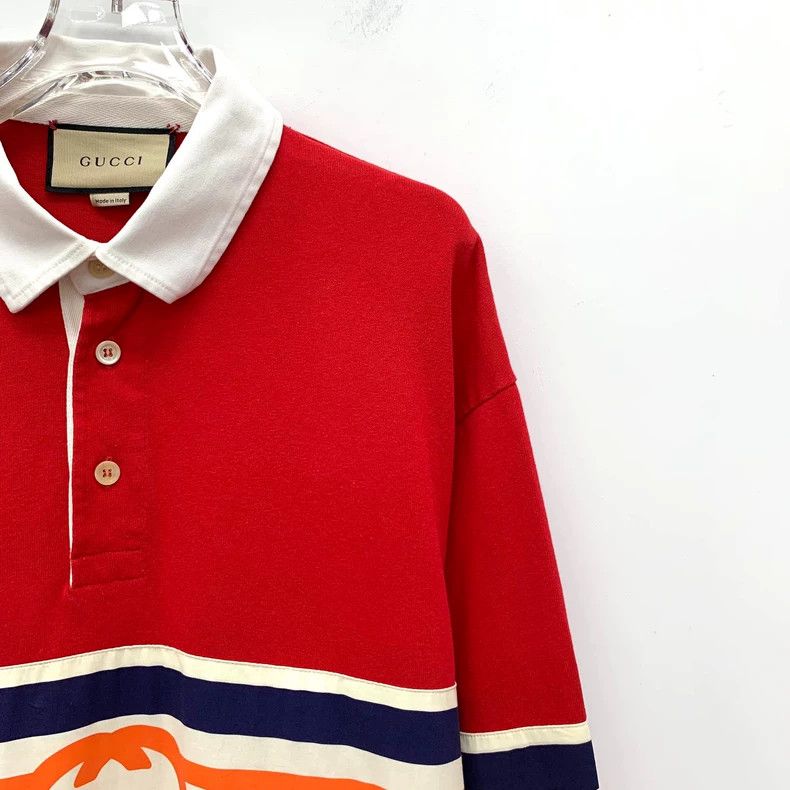 Gucci Gucci Red striped logo cotton lapel long-sleeved Polo shir Size US L / EU 52-54 / 3 - 3 Thumbnail