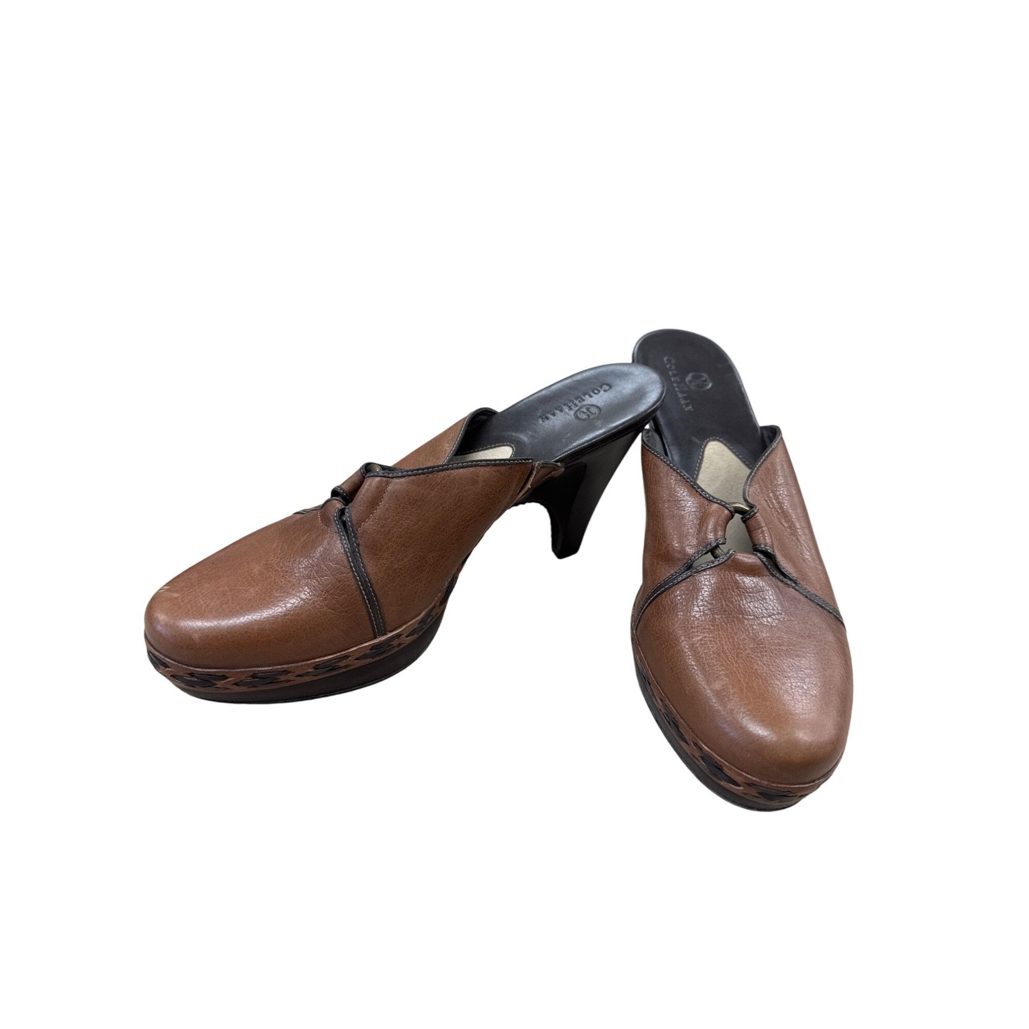 Cole Haan Cole Haan Womens Brown Leather Heel Clogs Size 10B SKU 7179 Size US 10 / IT 40 - 2 Thumbnail
