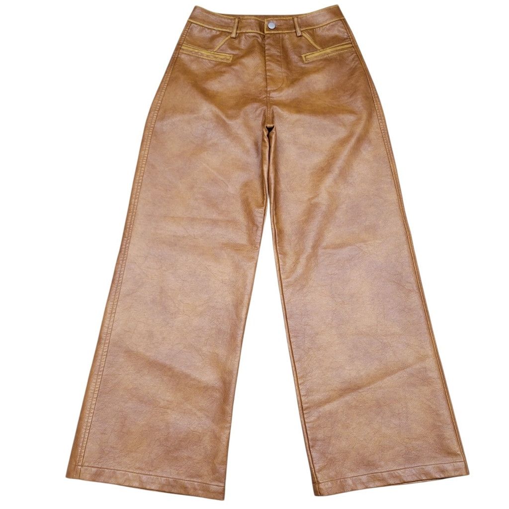 Other ANEWSTA Women Faux-Leather Wide-Leg Brown Pants Size Medium Size 28" / US 6 / IT 42 - 8 Thumbnail