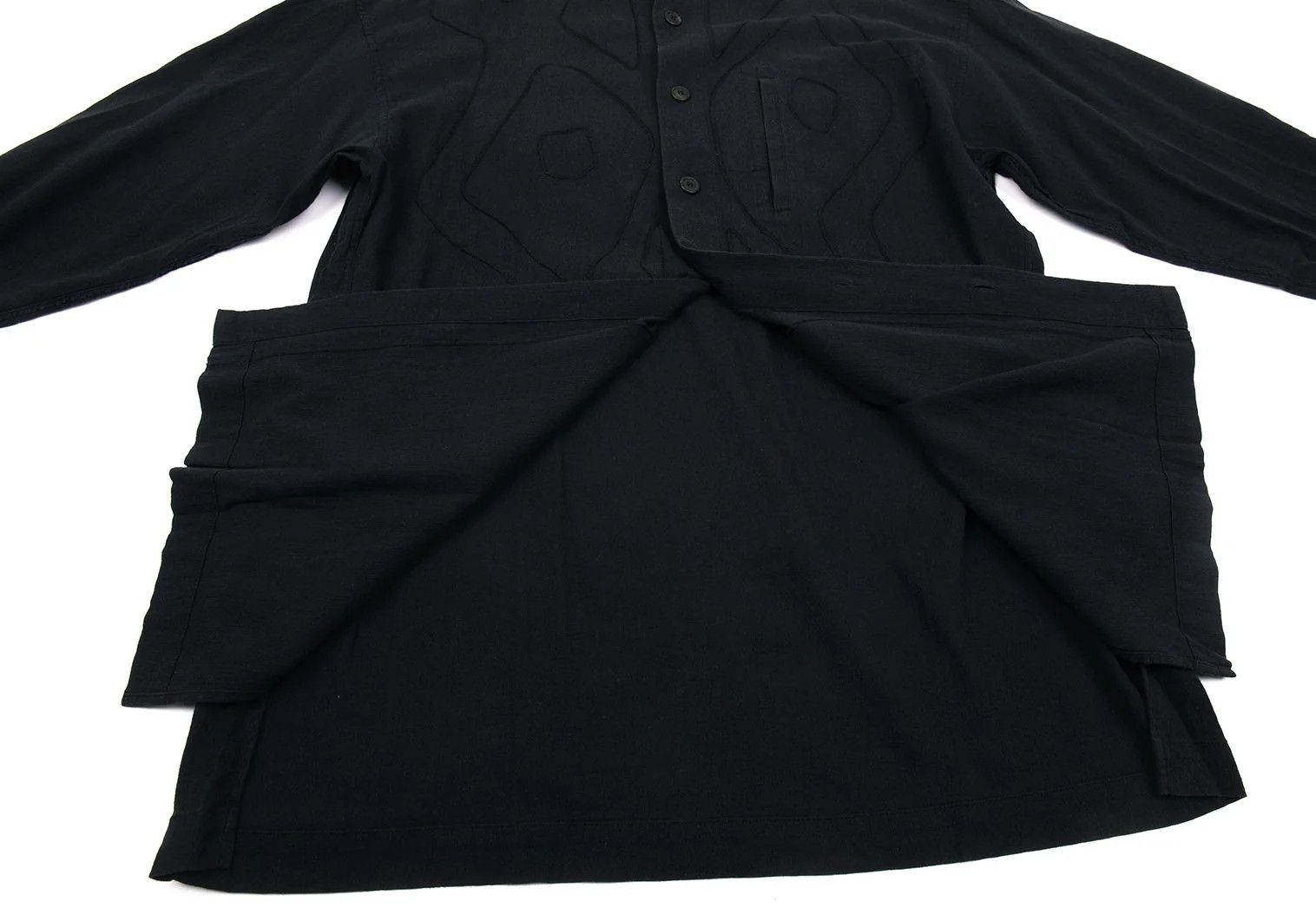 Issey Miyake Cotton Embroidered Mao Collar Shirt in Black, Size M Size US M / EU 48-50 / 2 - 13 Thumbnail