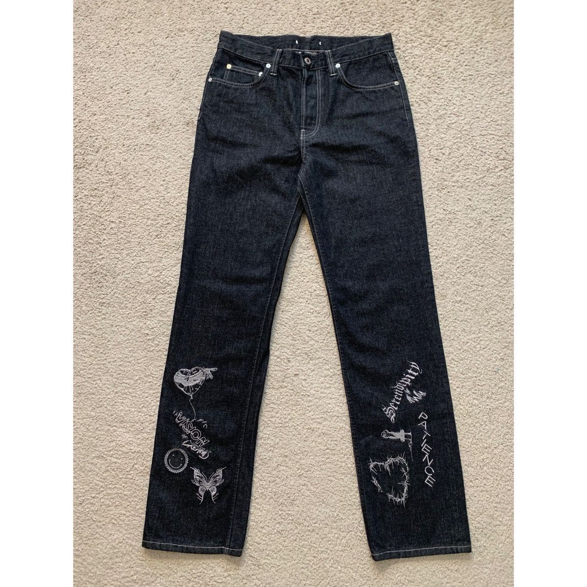 パンツ 03ss Helmut Lang RUBBER TIRE PRINT 33 Helmut Lang 03ss Helmut Lang Rubber Tire Print Denim Pants | Grailed