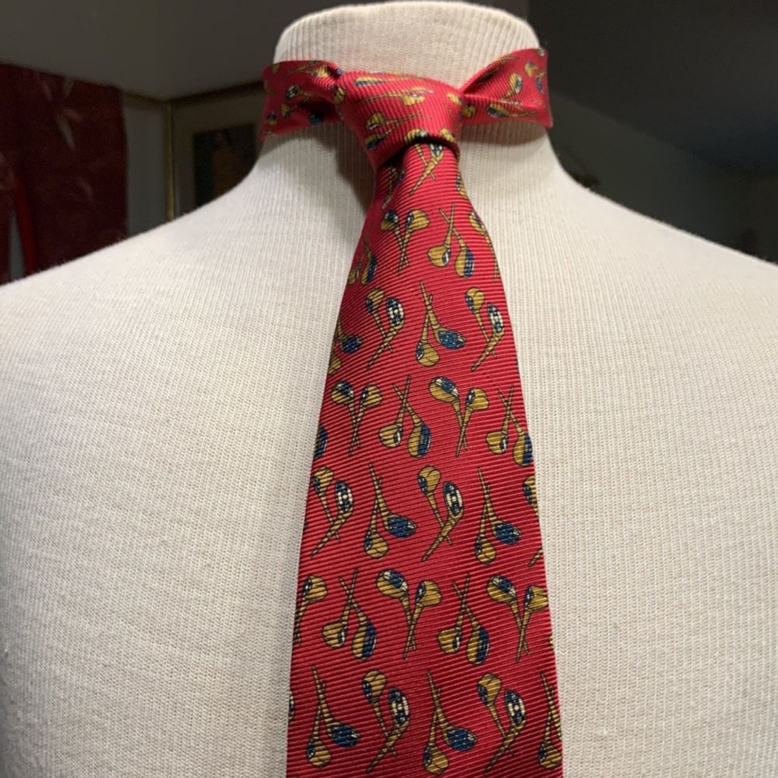 Burberry Burberry's of London red silk twill necktie with golf print Size ONE SIZE - 2 Thumbnail