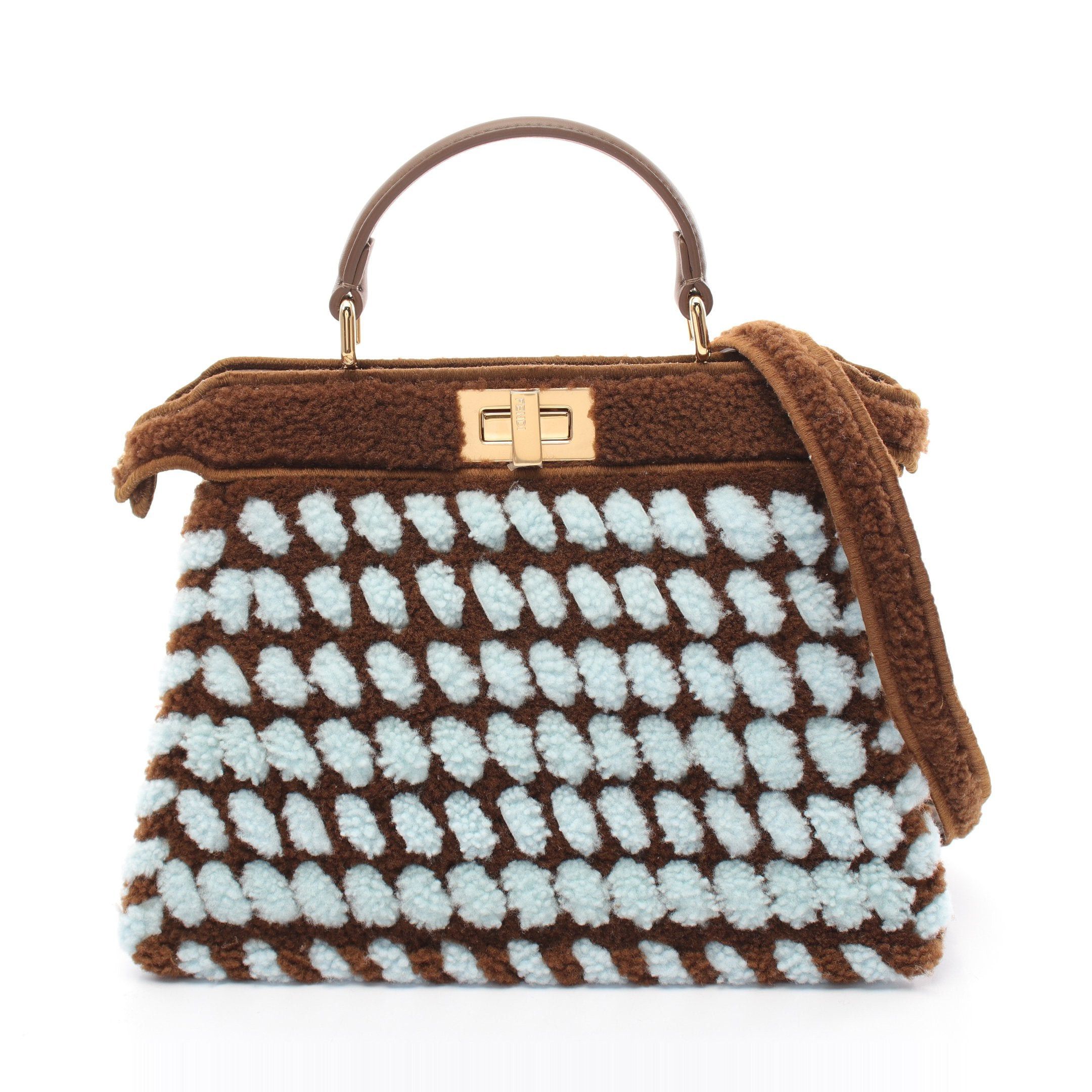 Fendi Fendi Peekaboo Isee U Small Selleria Handbag Fabric Leather Brown Light Blue Size ONE SIZE - 1 Thumbnail