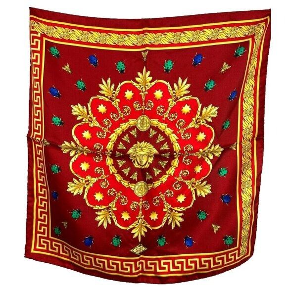 Versace Vintage 90s Gianni Versace Medusa Lady bug 17 x17 Scarf Pock Size ONE SIZE - 1 Thumbnail