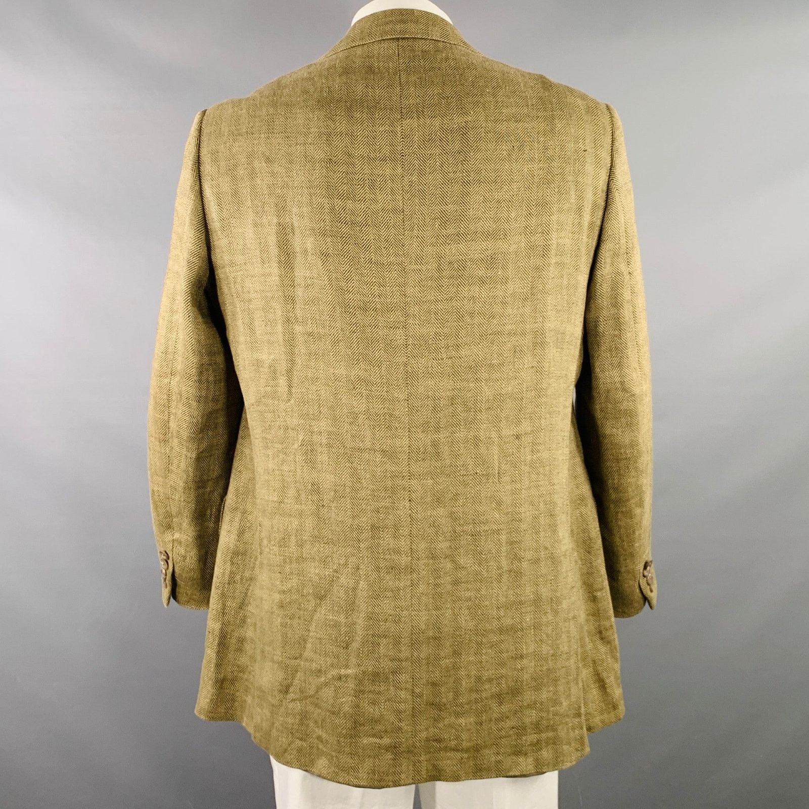 Polo Ralph Lauren Size 44 Tan Khaki Herringbone Flax Sport Coat Size 44R - 4 Thumbnail
