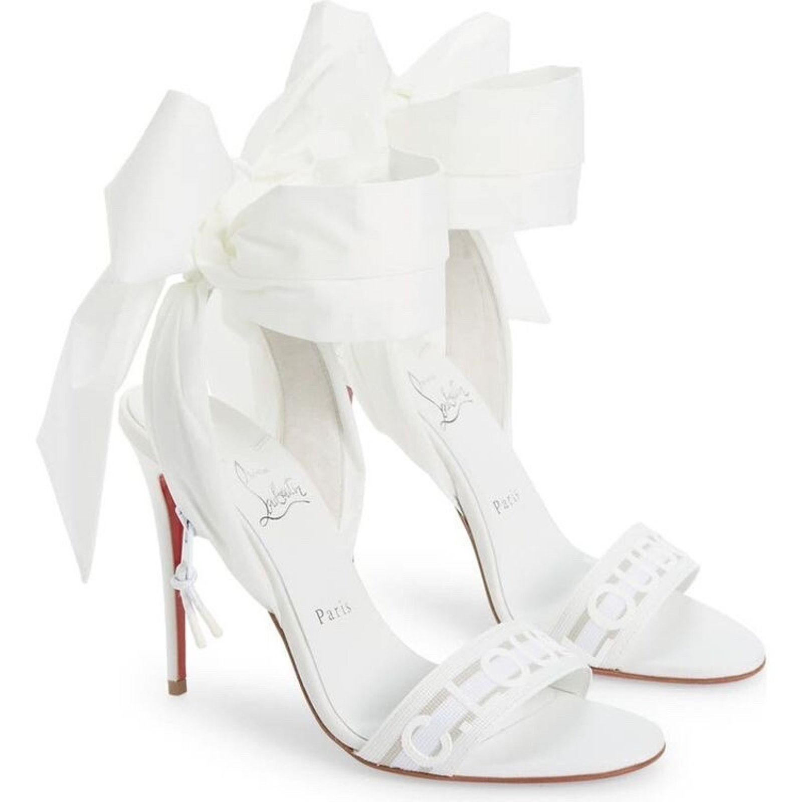 Christian Louboutin Wind Around 100 White Lace Up Tie Bridal Sandal Heel Pump 41 Size US 11 / IT 41 - 1 Thumbnail