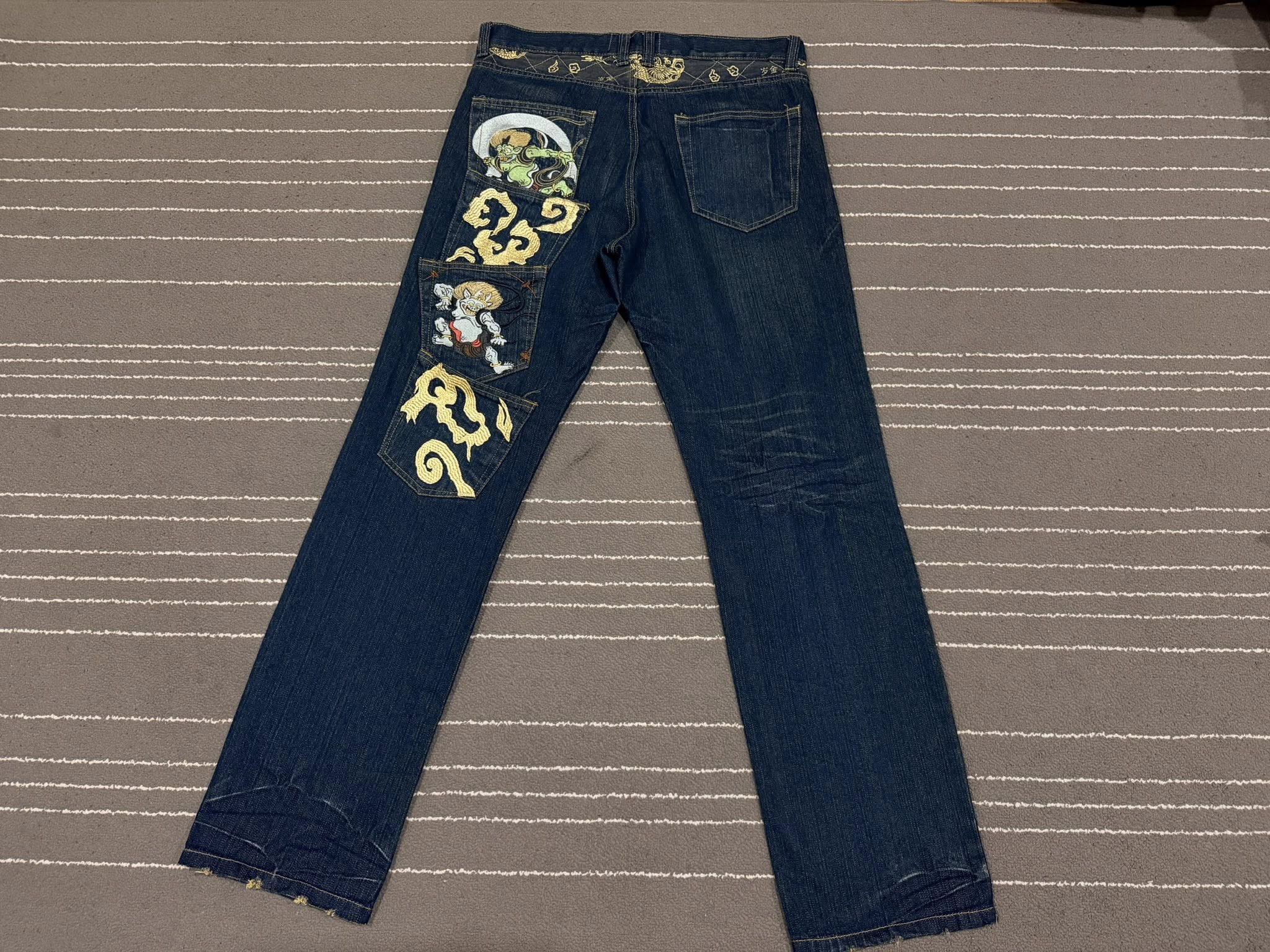Japanese Brand Rajin and fujin wagara embroidery denim W 35 3160 Size US 35 - 1 Thumbnail