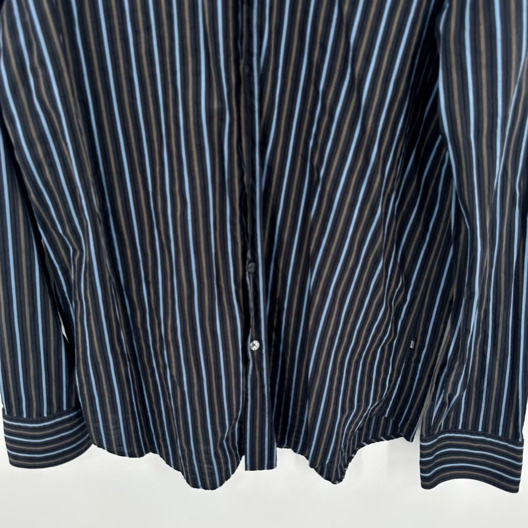 Hugo Boss HUGO BOSS Slim Fit Shirt Men XL Blue Brown Striped Button-Down Italy Long Sleeve Dress Shirt Size US XL / EU 56 / 4 - 6 Thumbnail