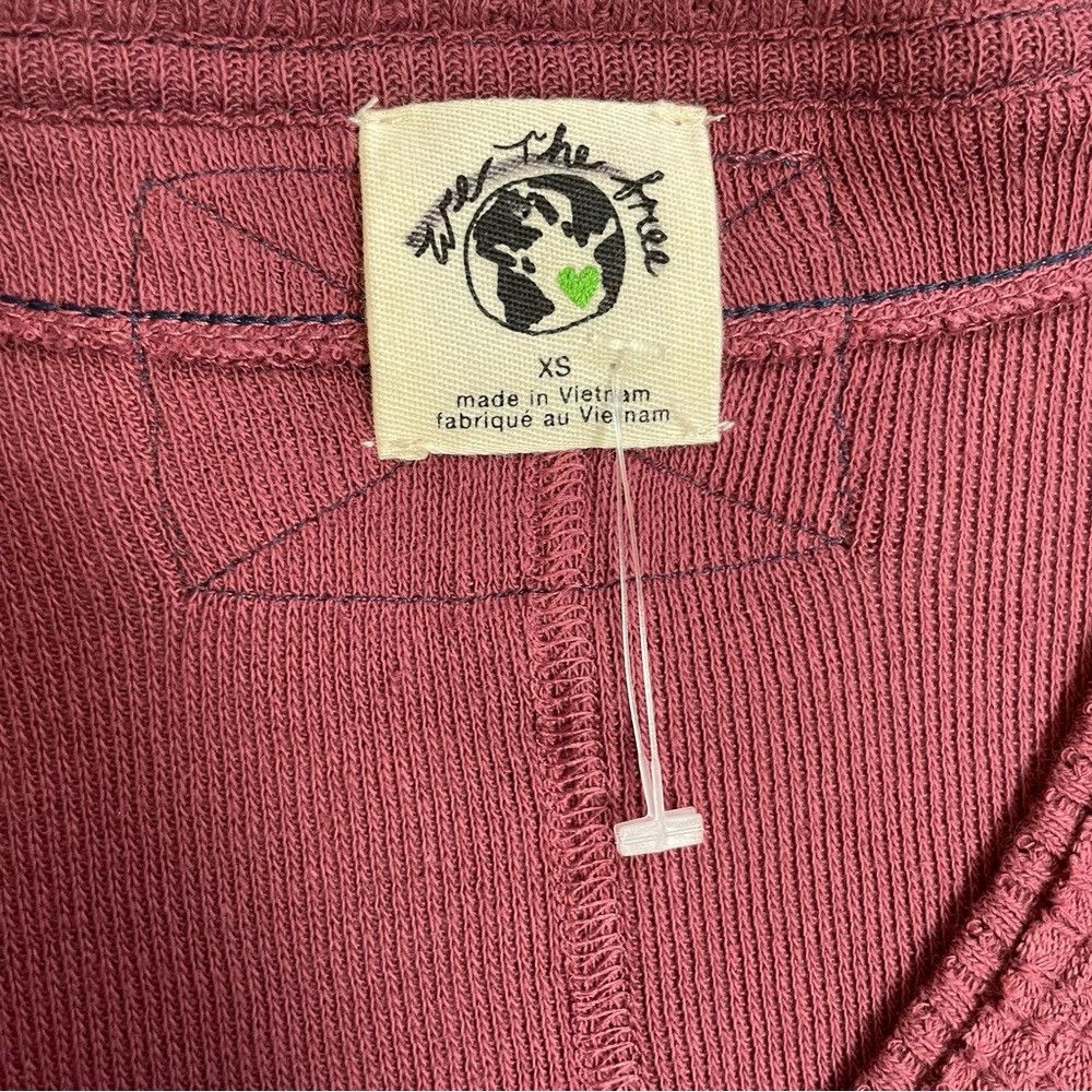 Free People New Free People Colby Raw Edge Long Sleeve Cotton Burgundy Size XS / US 0-2 / IT 36-38 - 7 Thumbnail
