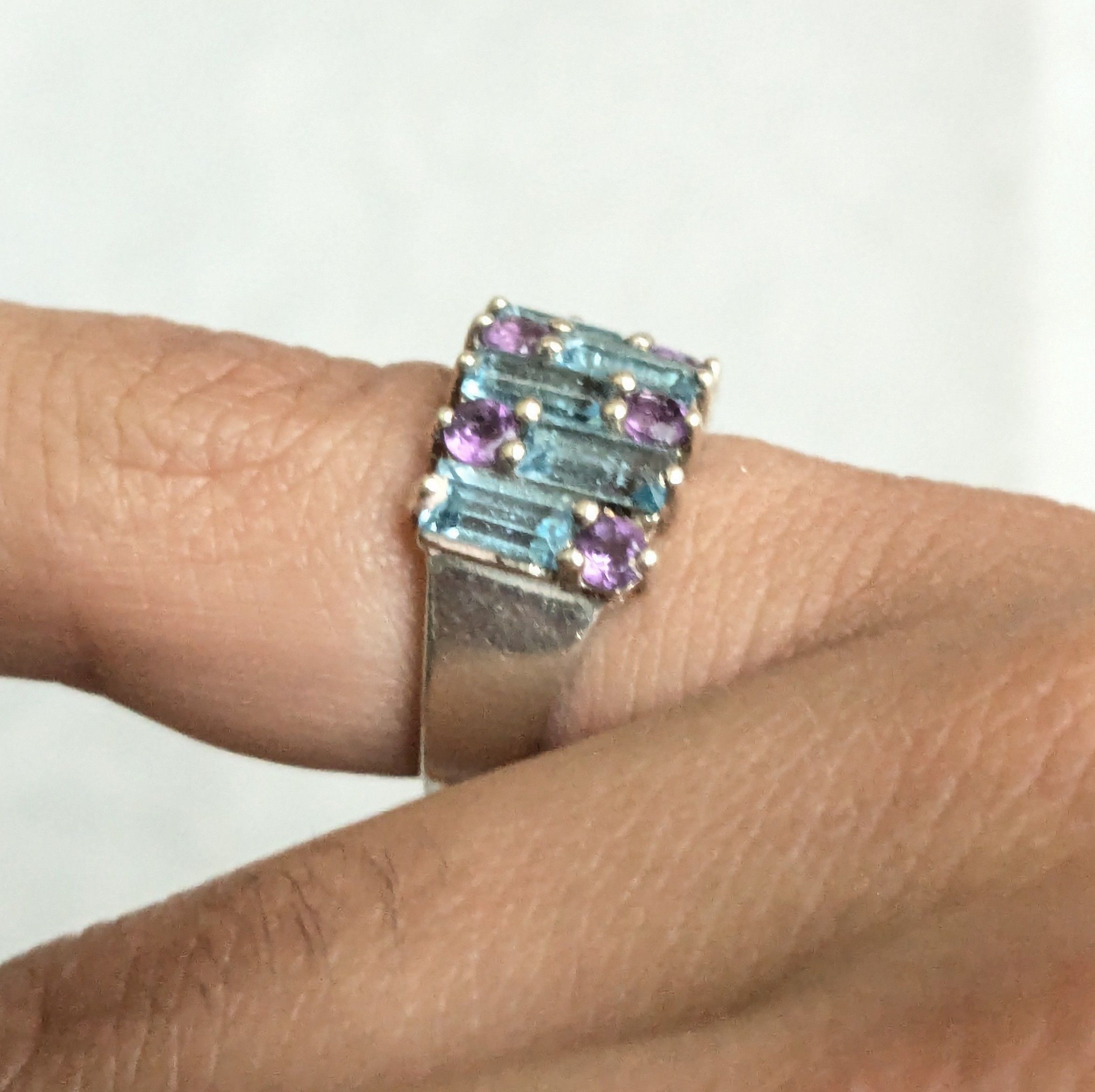 Jewelry Sterling Silver Ring Blue Topaz Amethyst Size 6 Size ONE SIZE - 13 Thumbnail