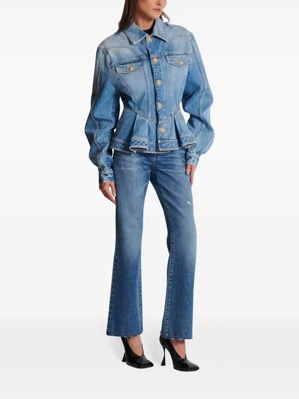 Balmain o1s1wg110825 Logo Buttons Pleated Denim Blazer in Blue Size L / US 10 / IT 46 - 3 Thumbnail
