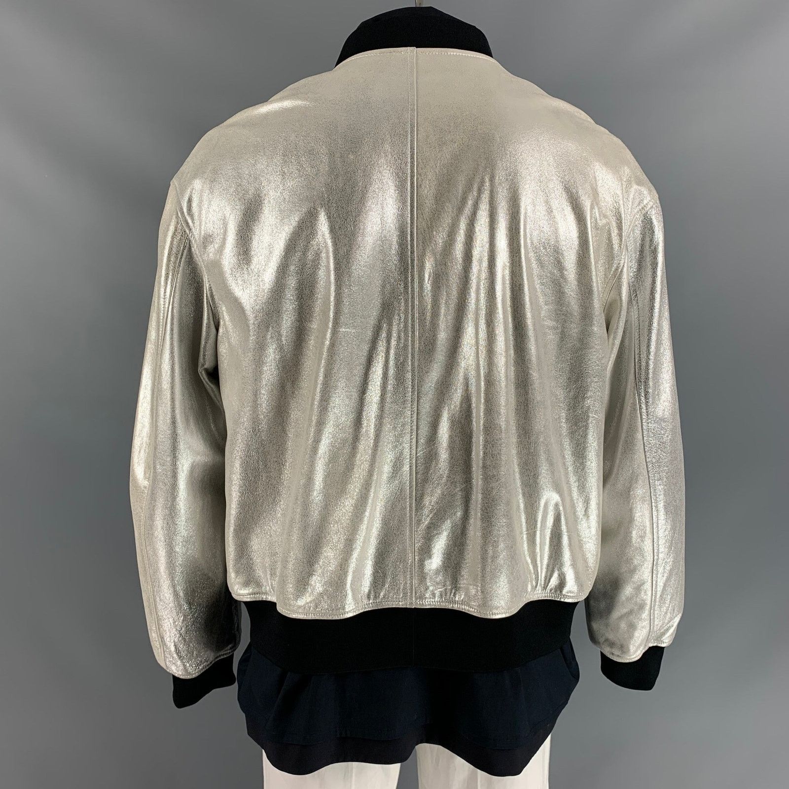 3.1 Phillip Lim 3.1 PHILLIP LIM L Silver Black Mixed Materials Bomber Jacket Size US L / EU 52-54 / 3 - 3 Thumbnail
