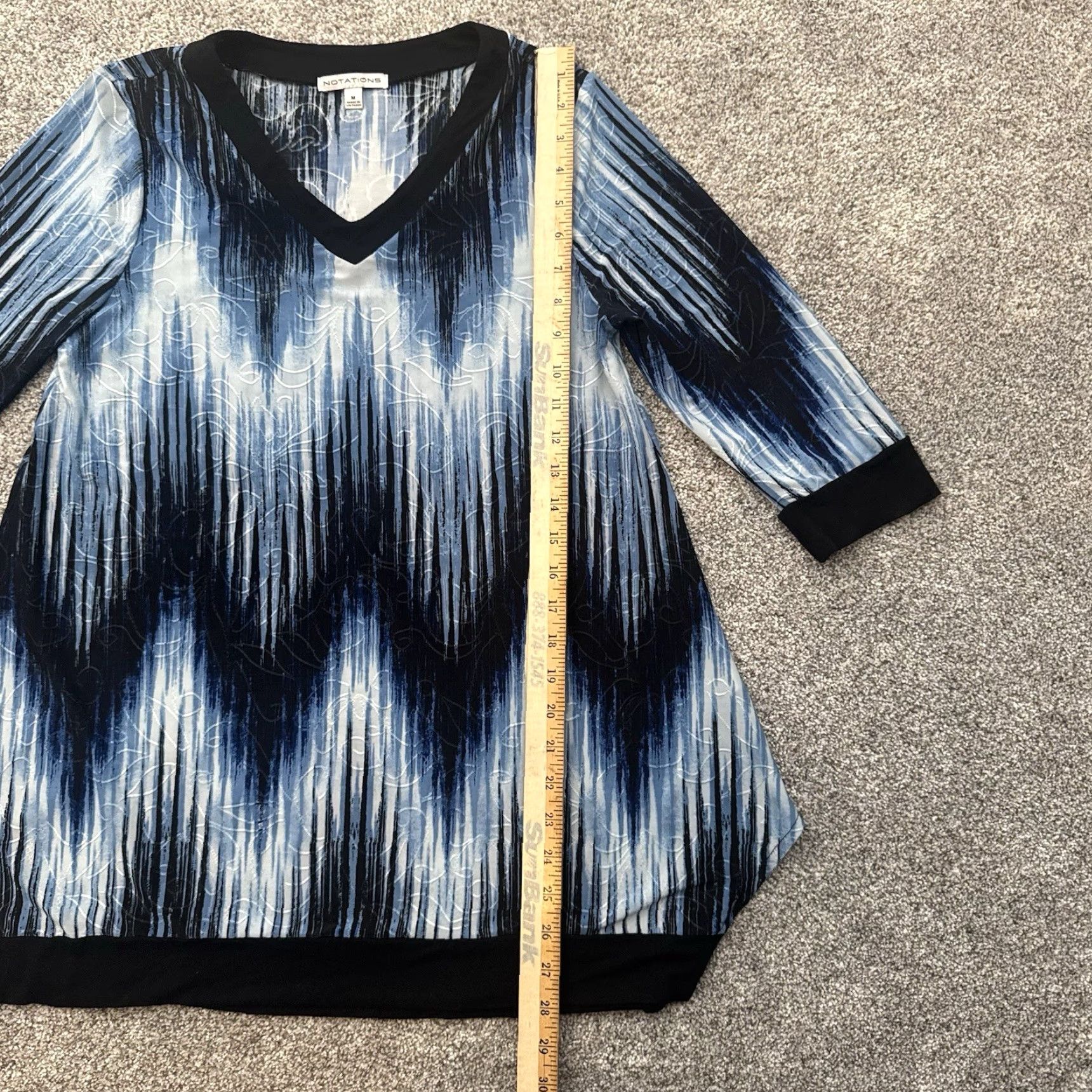 Vintage Notations Blouse Medium Retro Y2K Ombré Office Chic Embroidered Swirls Elegant Shirt Women M Blue Size M / US 6-8 / IT 42-44 - 7 Thumbnail
